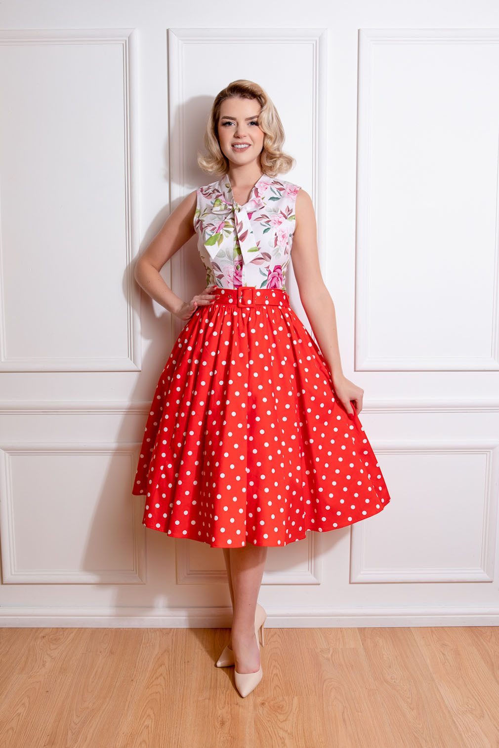 Hearts & Roses London A-Linien-Rock Paula 50er Polka Dot Rockabilly Retro Vintage Swing