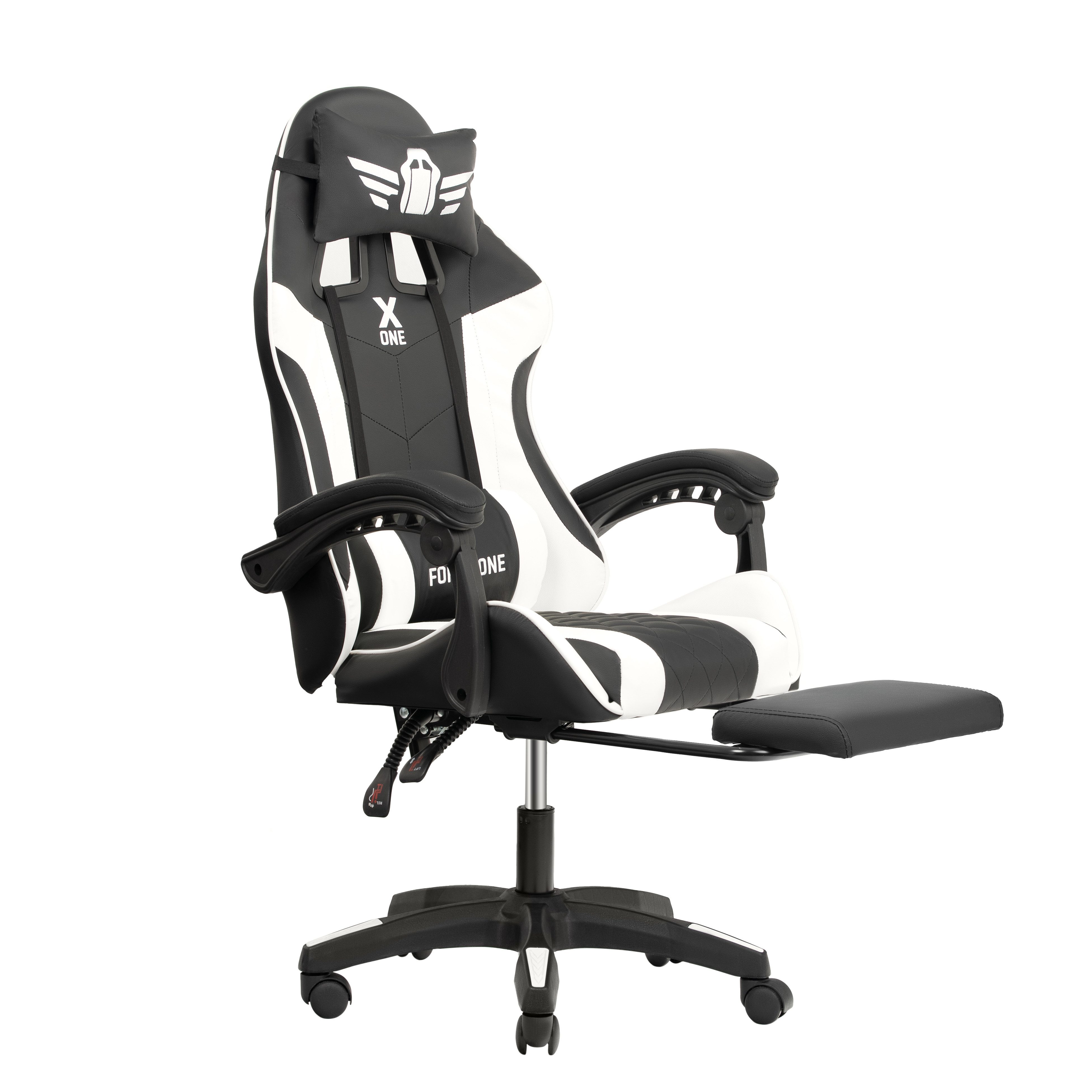 FORCE ONE Gaming-Stuhl X ONE Drehstuhl aus Kunstleder Race Stuhl mit Verstellung, mit Massagefunktion, Fußstütze, Lendenkissen, Nackenkissen