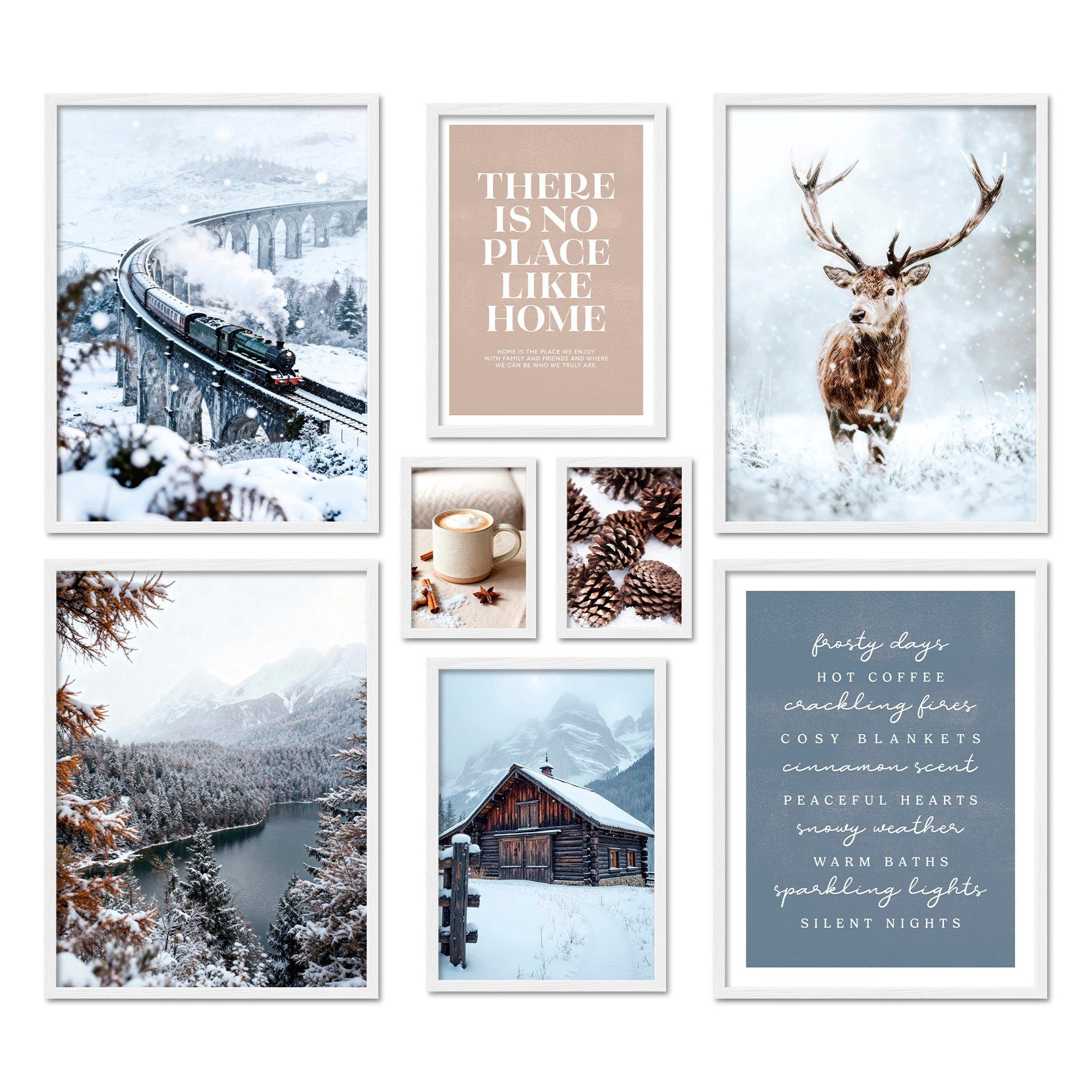 ARTFAVES Bilder-Collage Poster Set Winter Dreams I mehrteilige Bilderwand I Wandbilder Winter, (Wandbilder modern, 8 St)