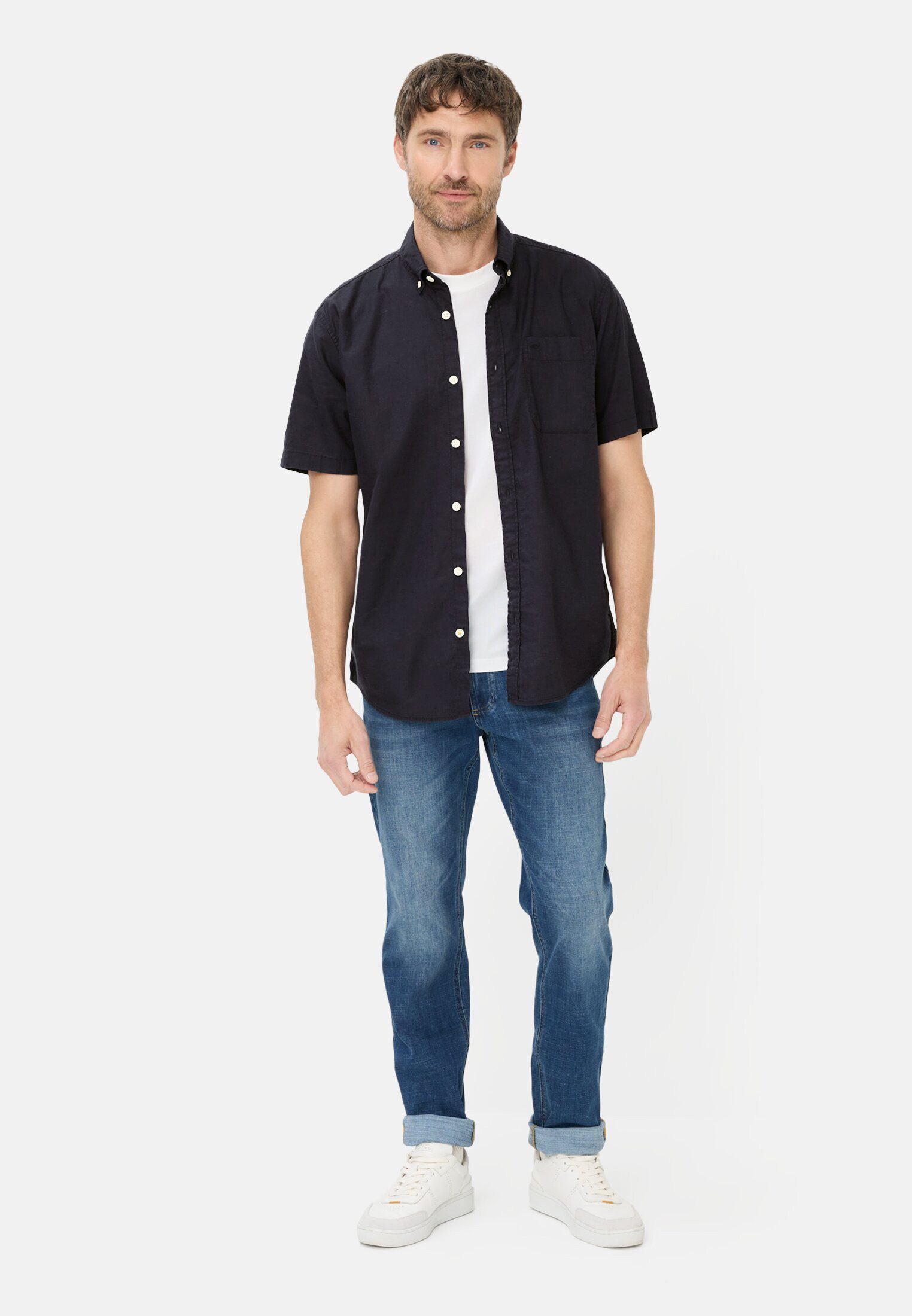 camel active Kurzarmhemd aus Leinenmix Kurzarm Button-Down