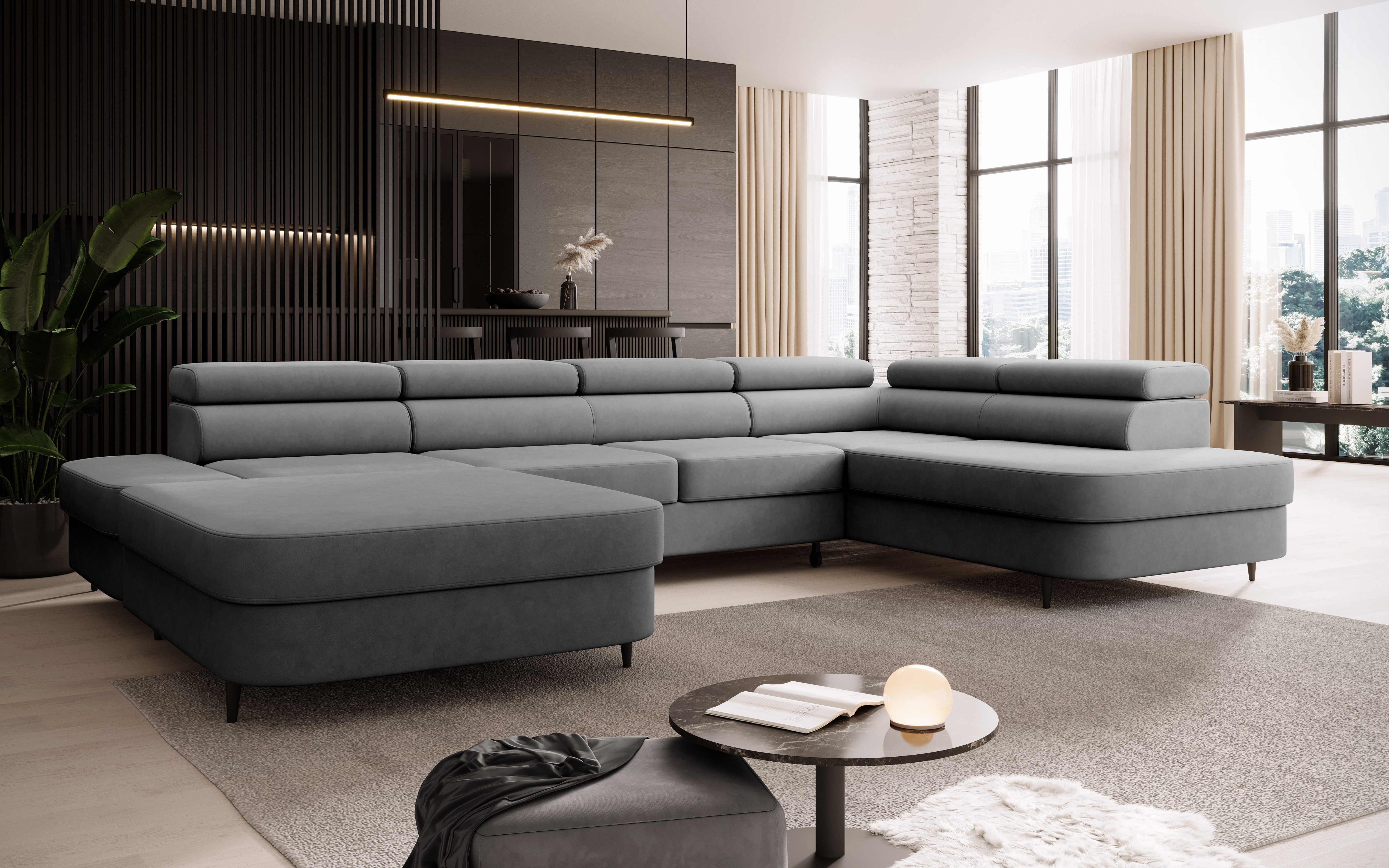 NEXT COLLECTION Ecksofa Priam U, mit Bettkasten, mit Schalffunktion, Metallfüßen, Verstellbare Kopfstützen, angenehmer und fühlbarer Stoff