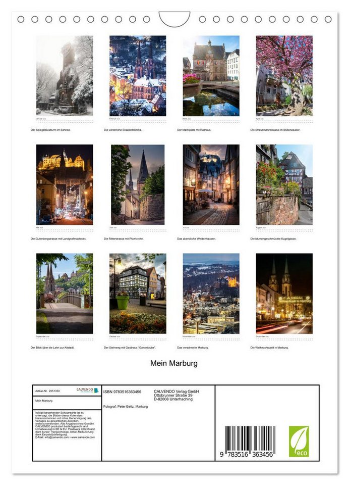 Thumbnail - CALVENDO Wandkalender Mein Marburg (Wandkalender 2026 DIN A4 hoch), CALVENDO Monatskalender