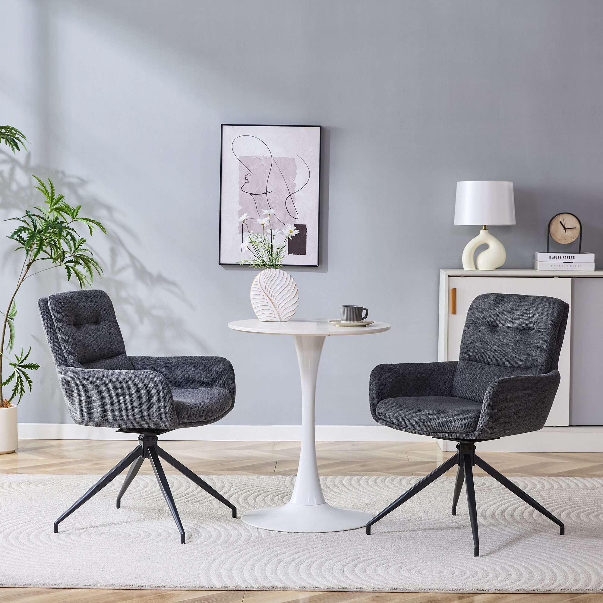 JUFU Drehstuhl 2er Set, Küchenstuhl mit 360° Schwenkfunktion, Polsterstuhl (2 St), Esszimmerstuhl & Schreibtischstuhl, Stabile Metallbeine