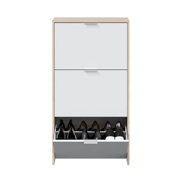 freiraum Schuhkommode Shoe cabinet, in Eiche/Weiß Hochglanz - 60x113x22 (BxHxT)