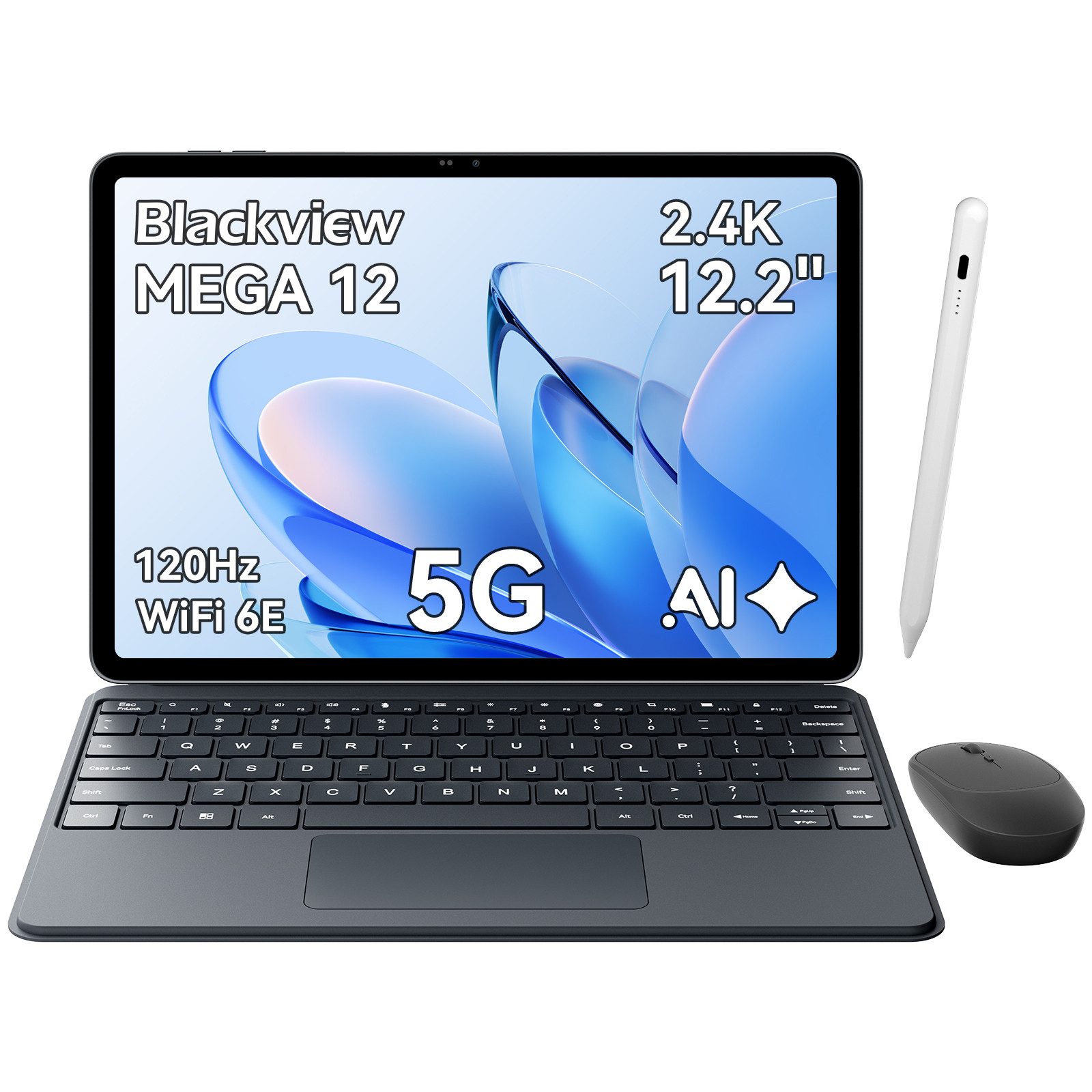 blackview Mega 12 12,2 Zoll, 5G Tablet mit SIM Karte, Android 16, 120Hz 2.4K Tablet (12,2", 256 GB, Android 16, 5G, 12,2 zoll, Android 16, WiFi 6E, 10000mAh, 2,4K, 256GB, Dimensity 7200)