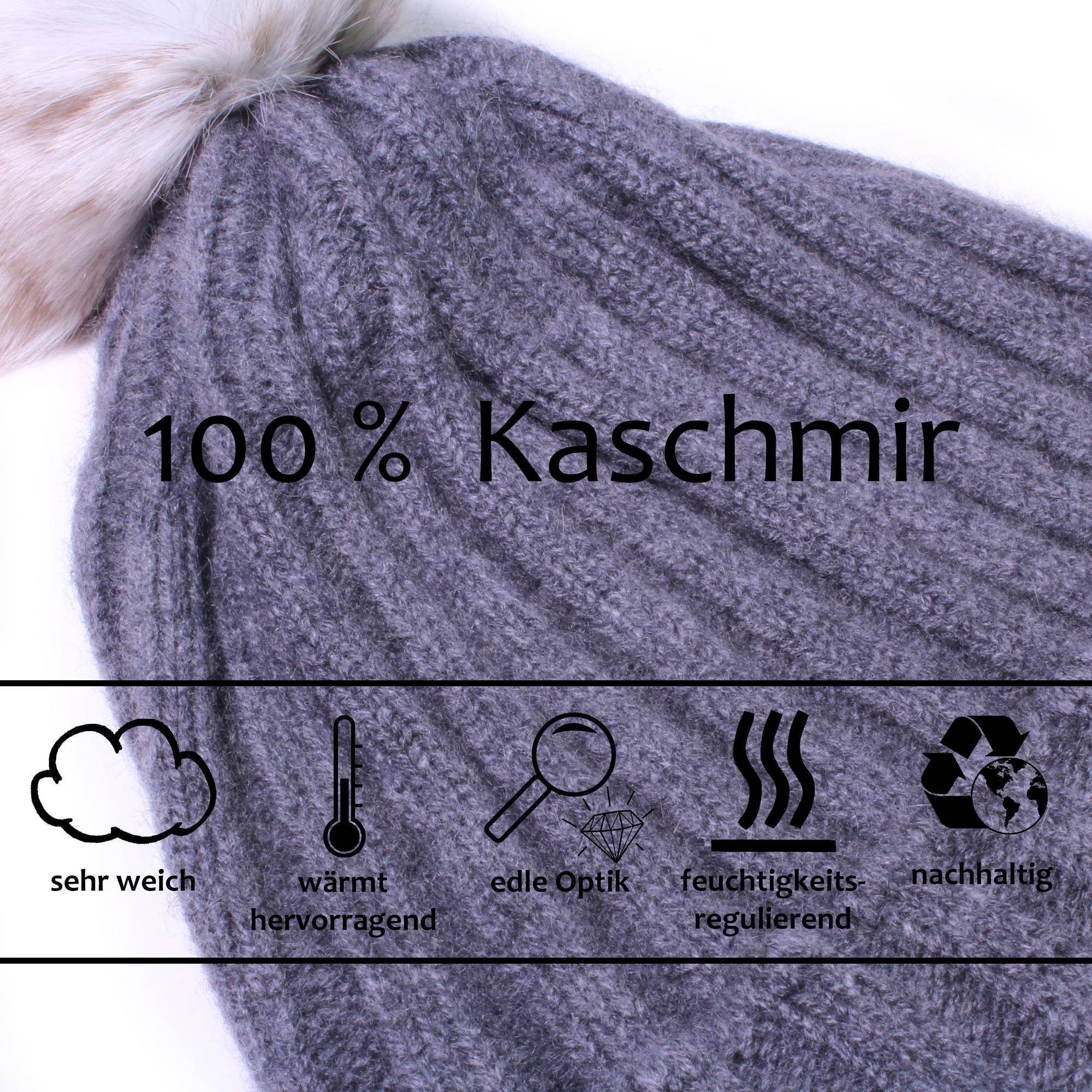 edle Strickmütze Herren, Kaschmir Tumelo & BommelmützeAnthrazit Damen 100% Cashmere Mütze