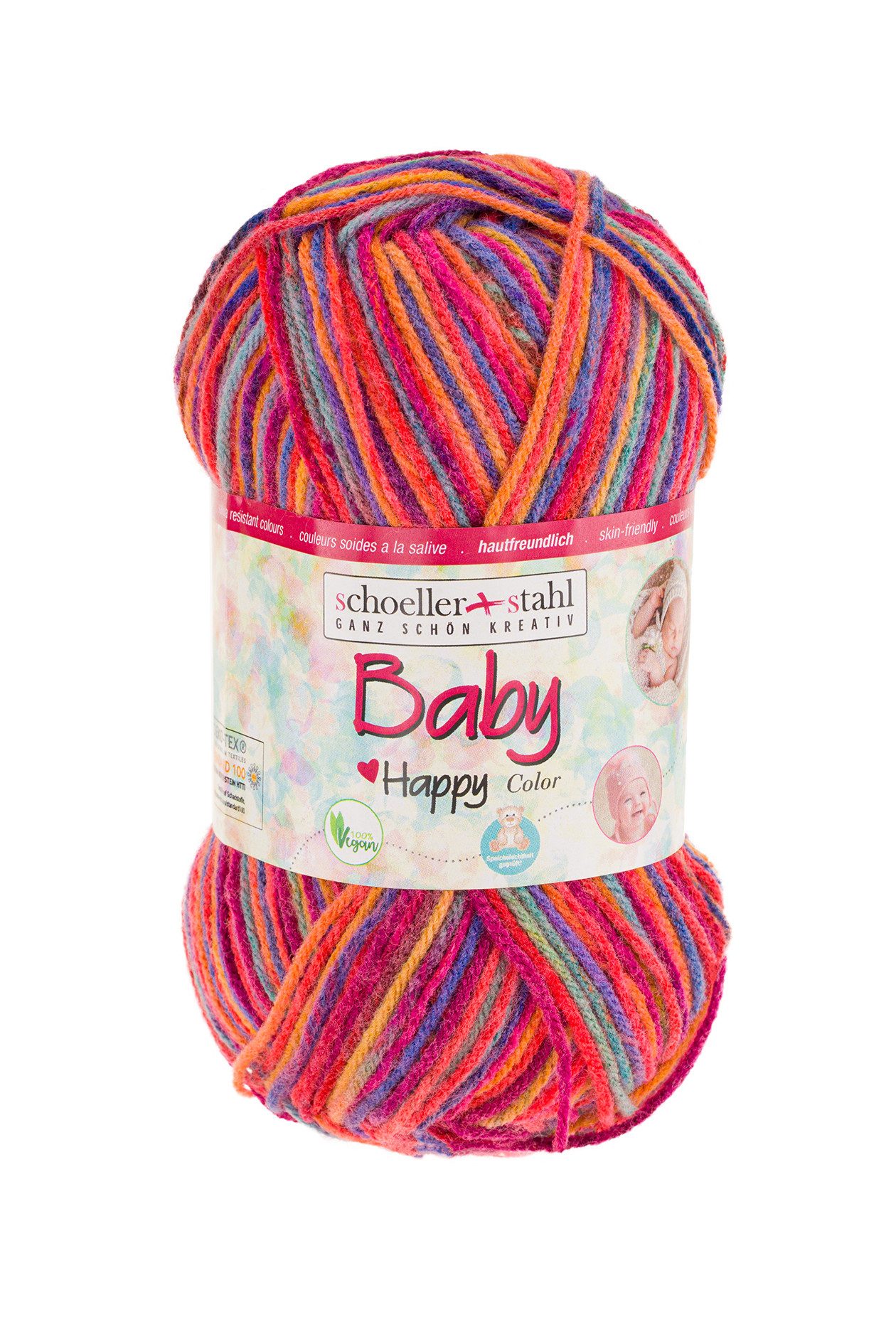 Schoeller + Stahl Baby Happy Color Häkelwolle, 185 m, wunderbar weiches, pflegeleichtes Garn mit fröhlichen Farbakzenten