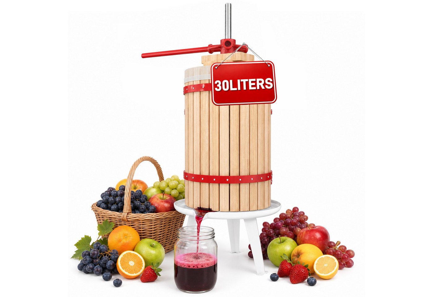 FIVMEN Entsafter Obstpresse Manuelle Fruchtpresse aus Buchenholz inkl. Presstuch, Weinpresse Saftpresse Maischepresse Obstmühle