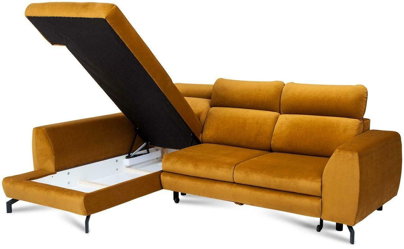 JVmoebel Sofa, Design Ecksofa Schlafsofa Bettfunktion Couch Textil Polster Sofa Hellbraun