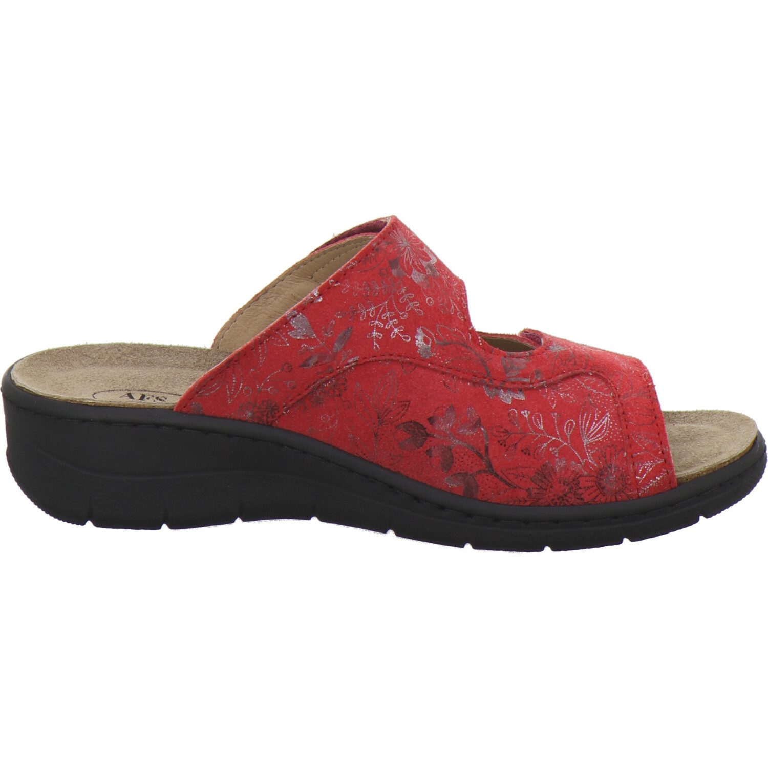 AFS-Schuhe 2783230 Hallux Wechselfußbett Pantolette für Damen mit Keilabsatz, bequeme Sandalen aus Leder
