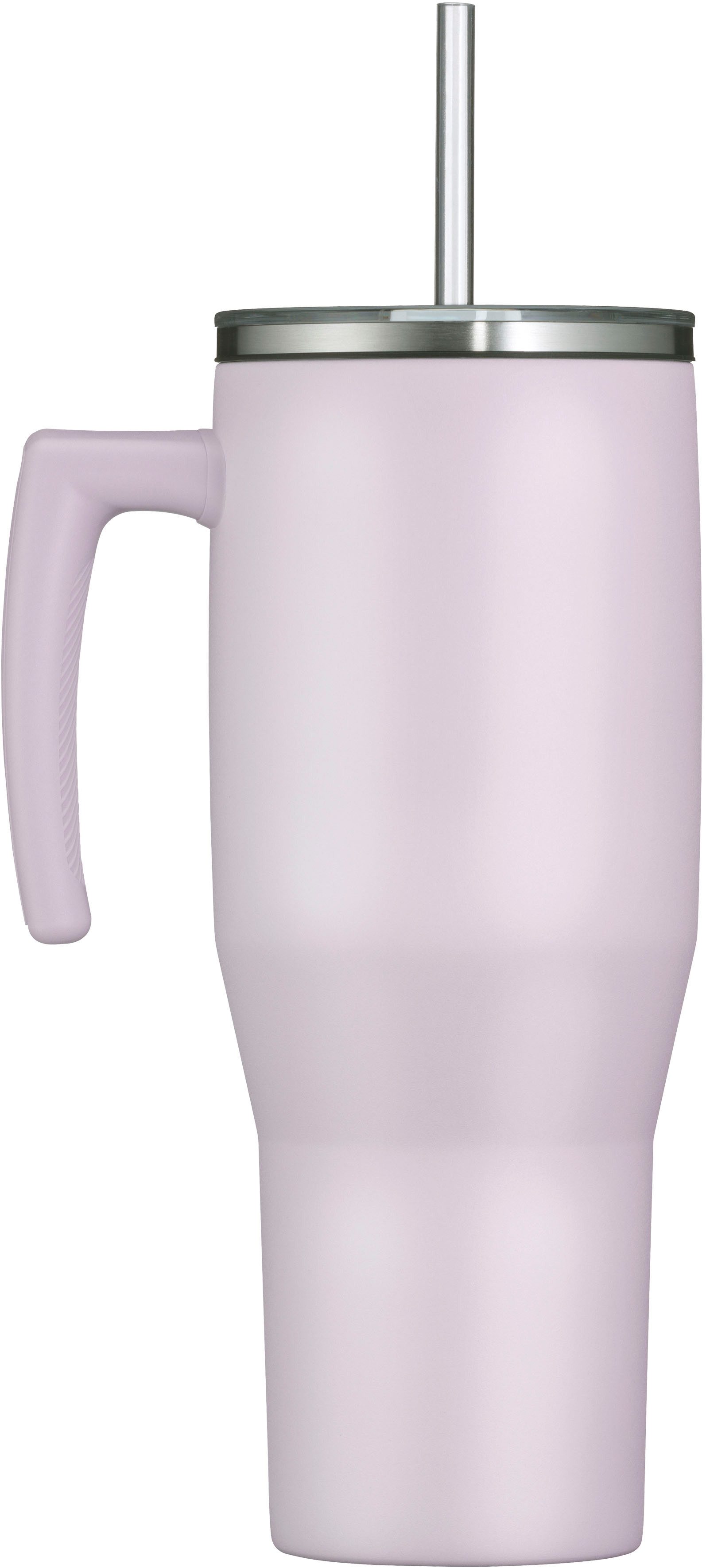 THERMOS Thermobecher REFRESHING SERIES ISOLIERTRINKBECHER mit Strohhalm, 1-tlg., Edelstahl, Kunststoff, Silikon, Titan, 1,10l, 6h heiß & 6h kalt, mit Griff