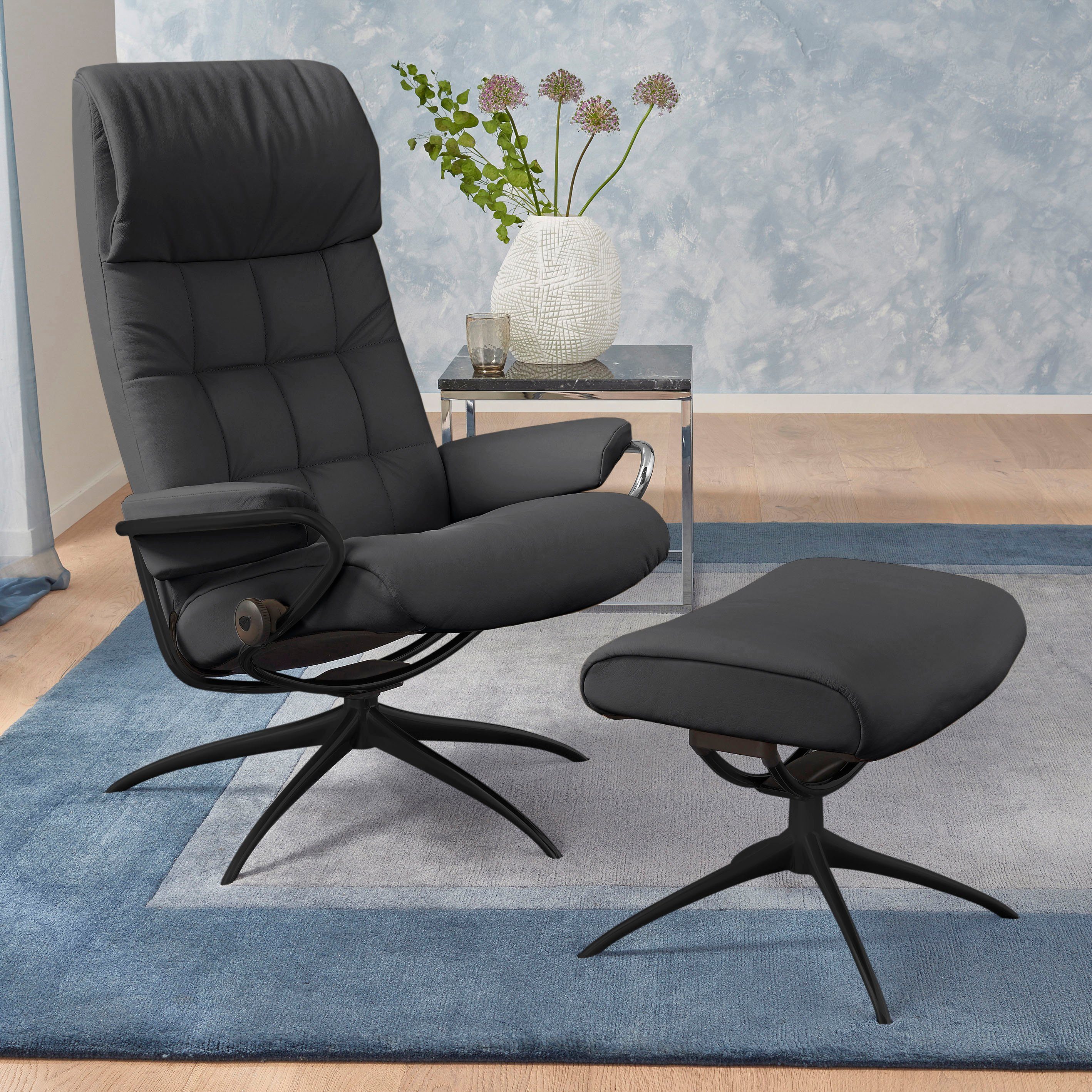 Stressless® Relaxsessel London (Set, Relaxsessel mit Hocker), mit Hocker, High Back, mit Star Base, Gestell Schwarz