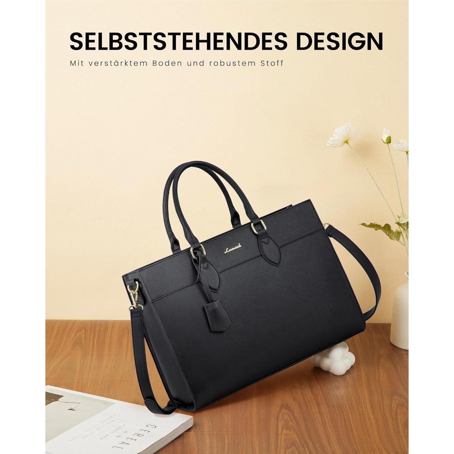 LuxusKollektion Laptoptasche 15,6 Zoll Laptoptasche Damen PU Leder Schwarz wasserdicht – Bild 2 von 5