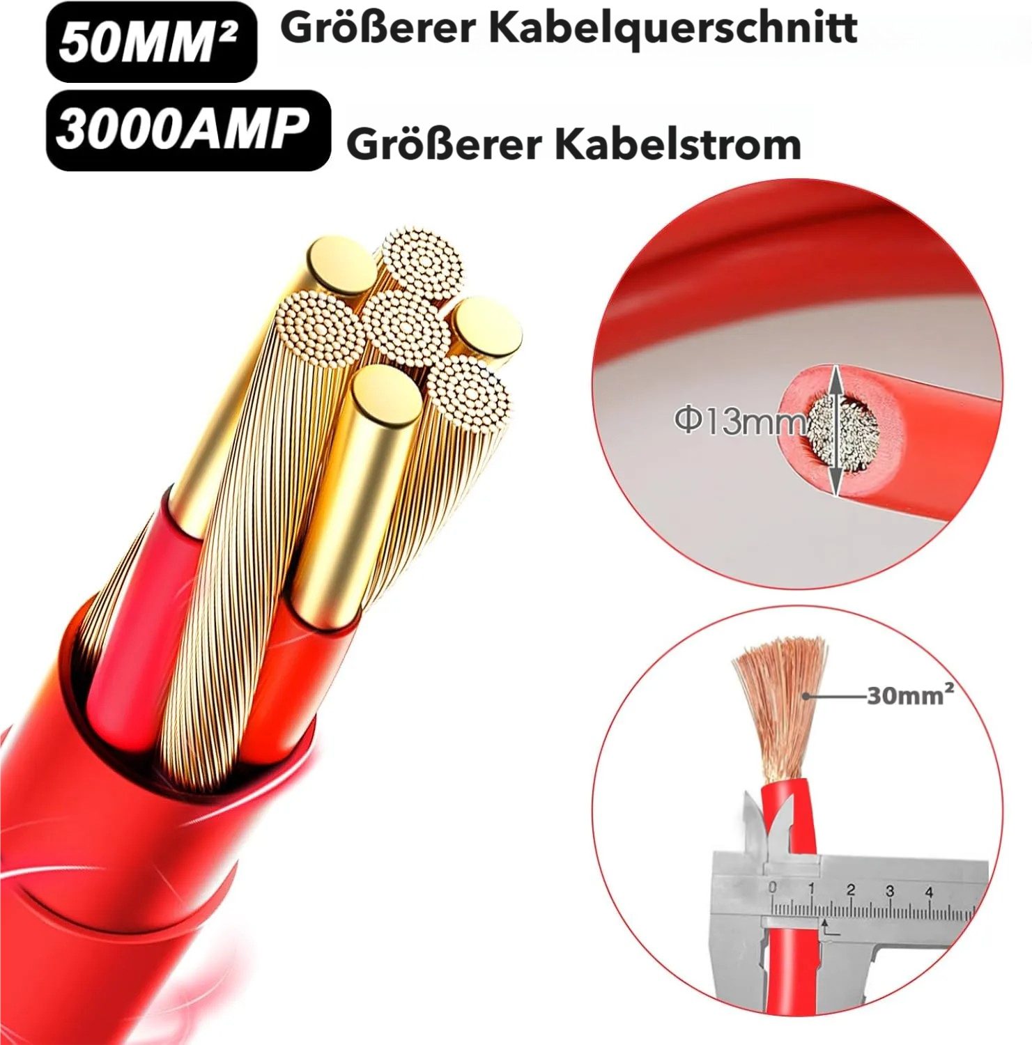 TLGREEN 6m 50mm² 3000A Überbrückungskabel,Startkabel Set Starthilfekabel, Starthilfekabel, kupferbeschichteten Aluminiumkabeln Starthilfekabel,für PKW LKW