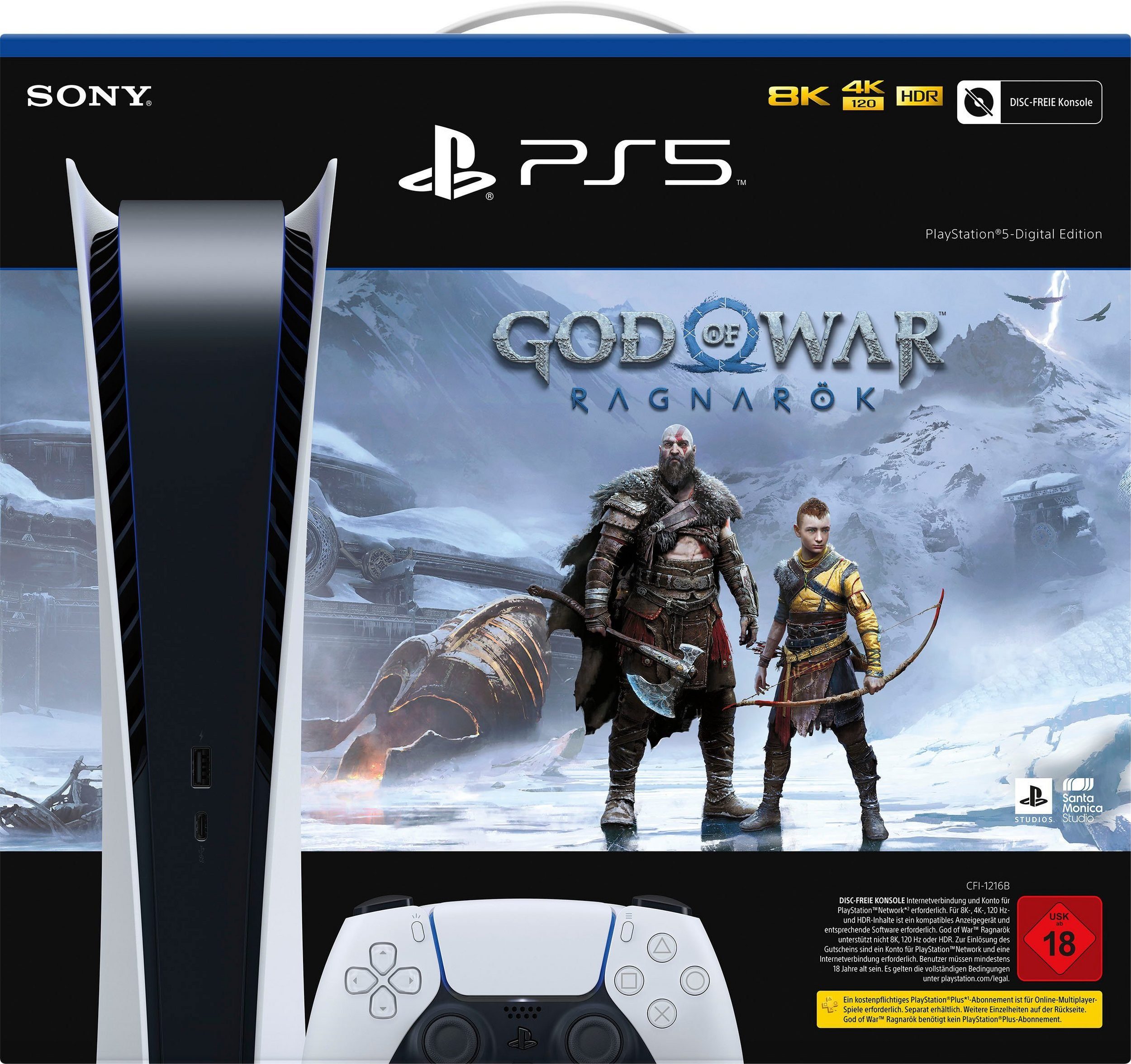 Playstation 5 -Digital Edition, inkl. God of War Ragnarök (Download Code),  PS5 Konsole + 1 Controller + 825 GB SSD