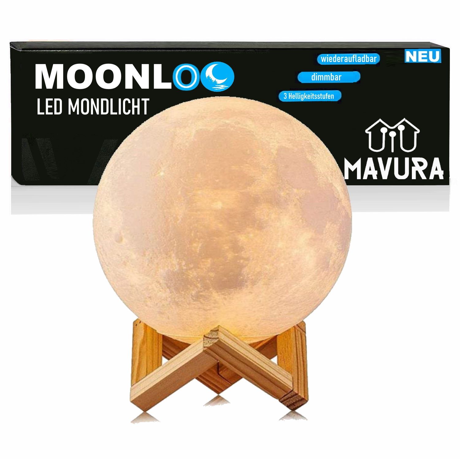 MAVURA LED Nachttischlampe MOONLOO Light Touch Mondlampe Lampe Nachtlampe Mond Nachtlicht 3D Mondlicht Moon Licht, Sensor