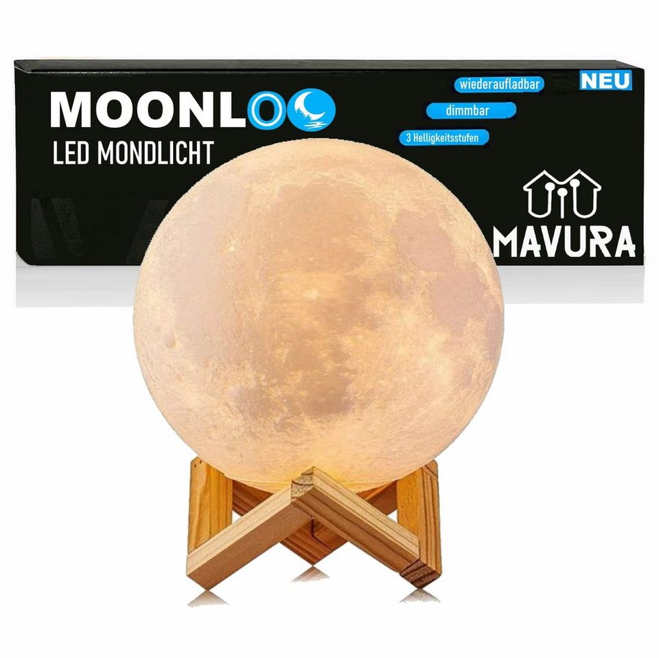 MAVURA LED Nachttischlampe MOONLOO Mondlampe Mondlicht 3D Nachtlicht  Nachtlampe Mond Lampe Licht, Moon Light Touch Sensor
