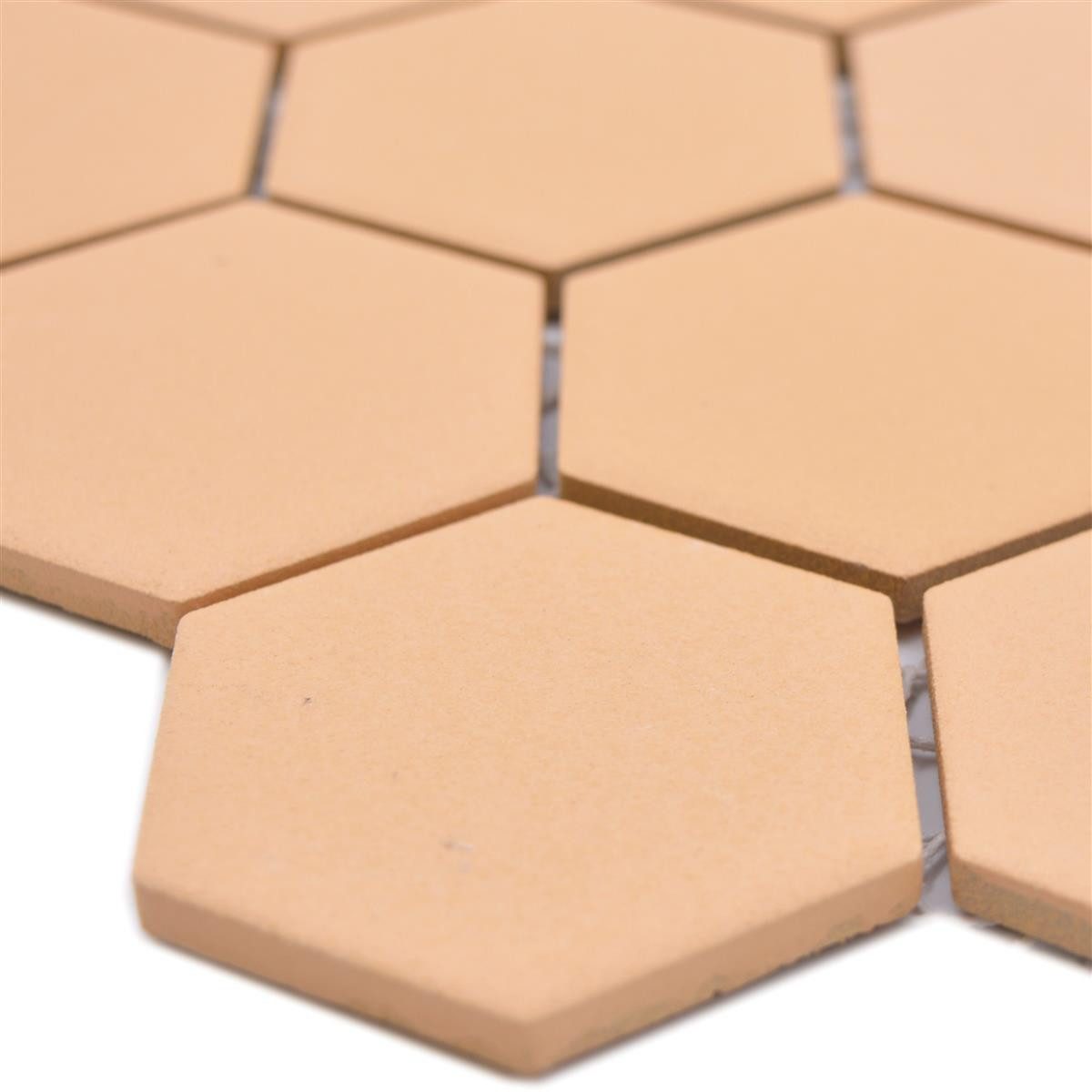 Mosafil Mosaikfliesen Keramikmosaik Bismarck R10B Hexagon Ocker Orange H51, Keramik 28.100x32.500, orange-ocker, Verlegefertig auf ein Netz geklebt - Frostsicher - Wasserfest -