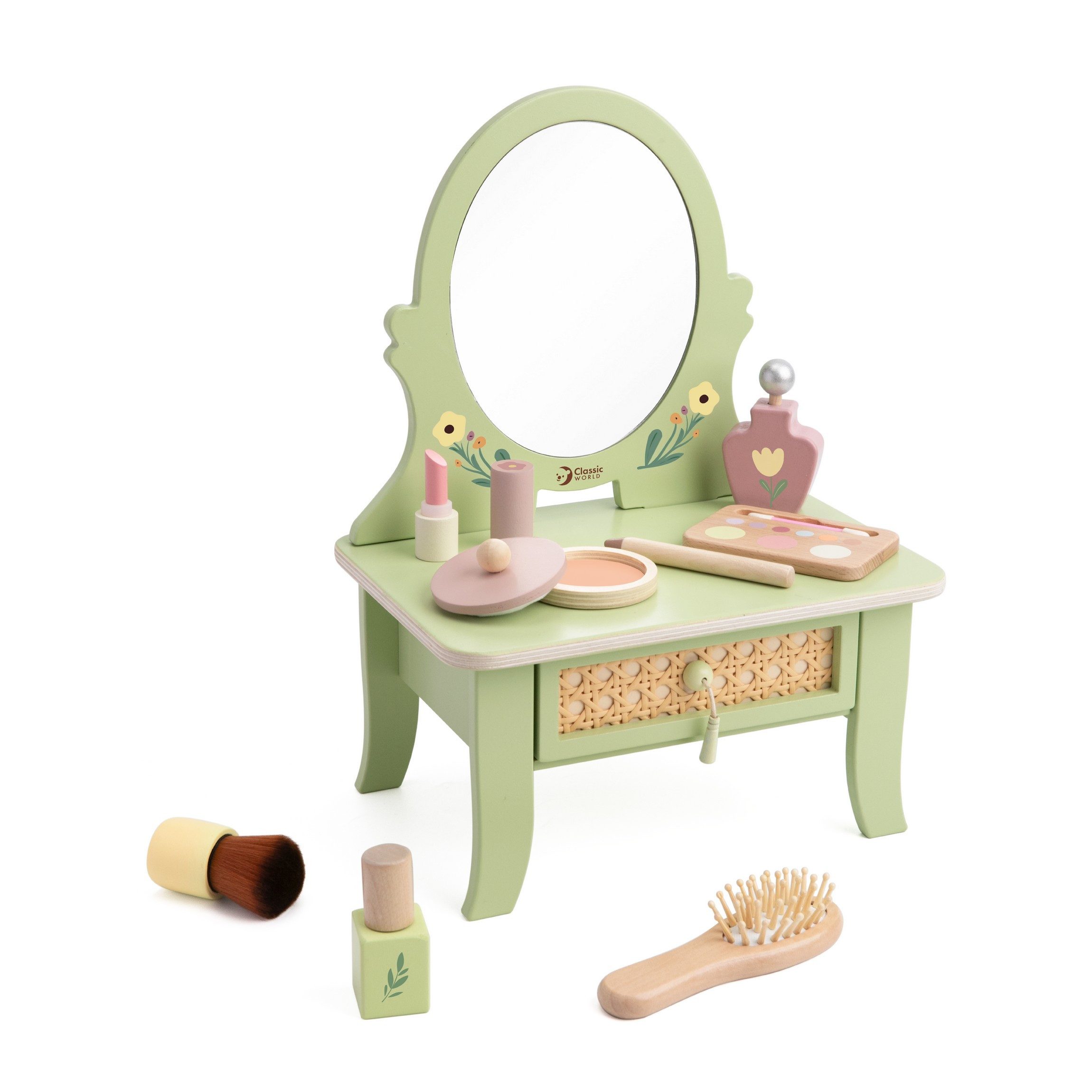 Classic World Schminktisch Classic World - Frisiertisch Vintage - 24x25,3x15 cm - 3Y+ (14-St., Ein Spiel-Schminktisch mit viel Zubehör)