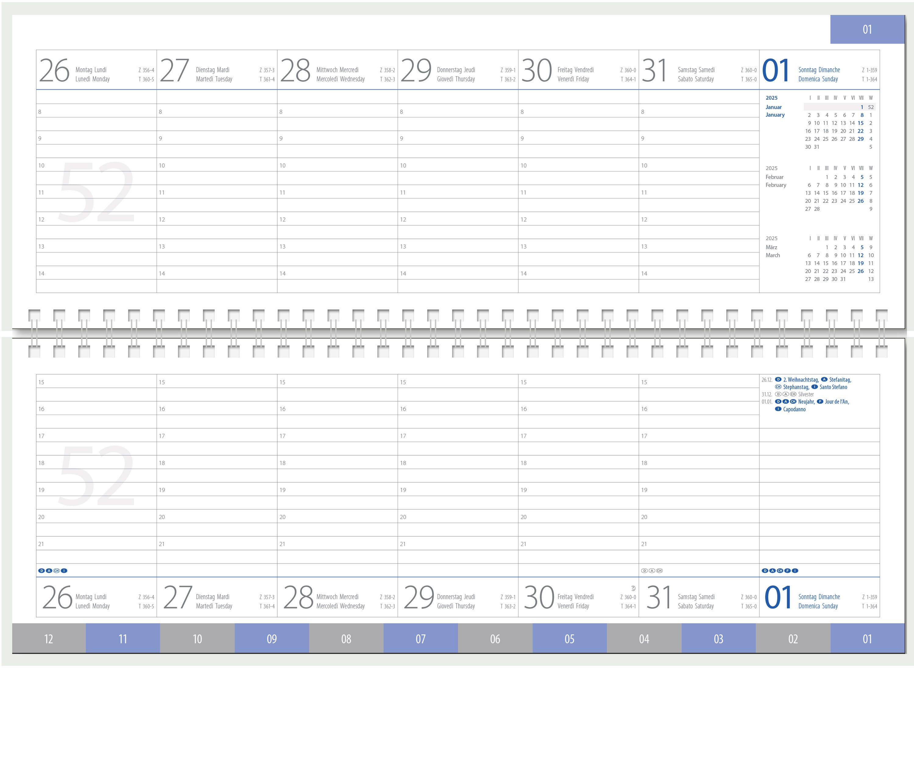 GÜSS Kalender Querkalender 2025 Güss Tischquerkalender 30x10cm 1W. = 2S