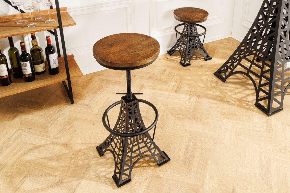 riess-ambiente Barhocker PARIS LOFT dunkelbraun/schwarz - Mango-Massivholz, Eiffelturm-Design (Einzelartikel, 1 St), Einzigartig, drehbar & höhenverstellbar - ideal für Esszimmer & Küche