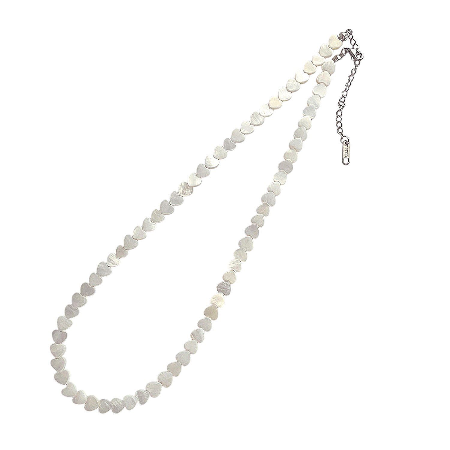 KARMA Kette ohne Anhänger Halskette Süßwassermuschel Abalone Damen Edelstahl (Geschenk für Frauen, Funkelnde Muschelkette), Weiß Silber Kette 40 cm Karabinerverschluss