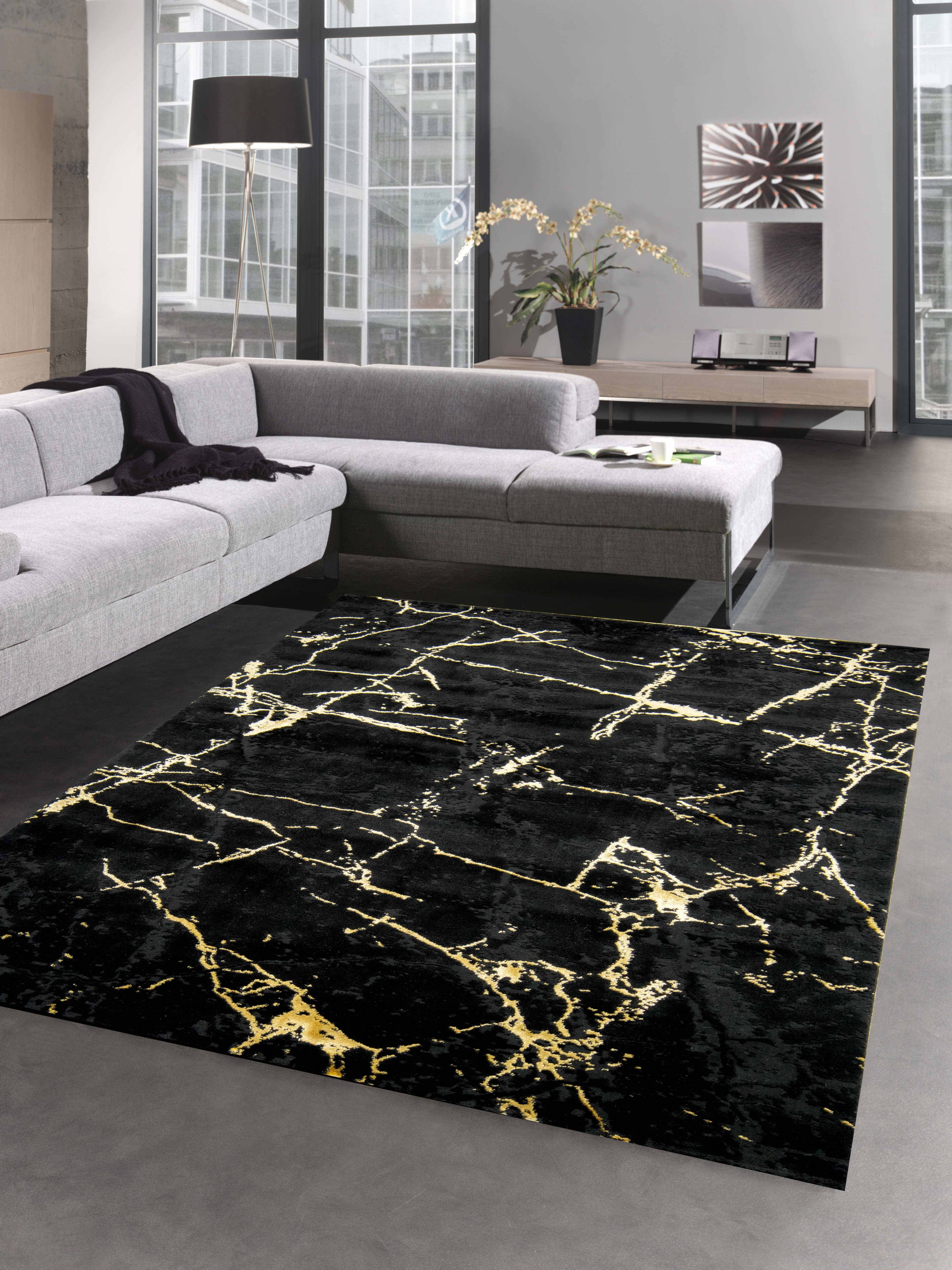 Carpetia Teppich Teppich modern Wohnzimmerteppich Marmor Optik schwarz gold günstig online kaufen