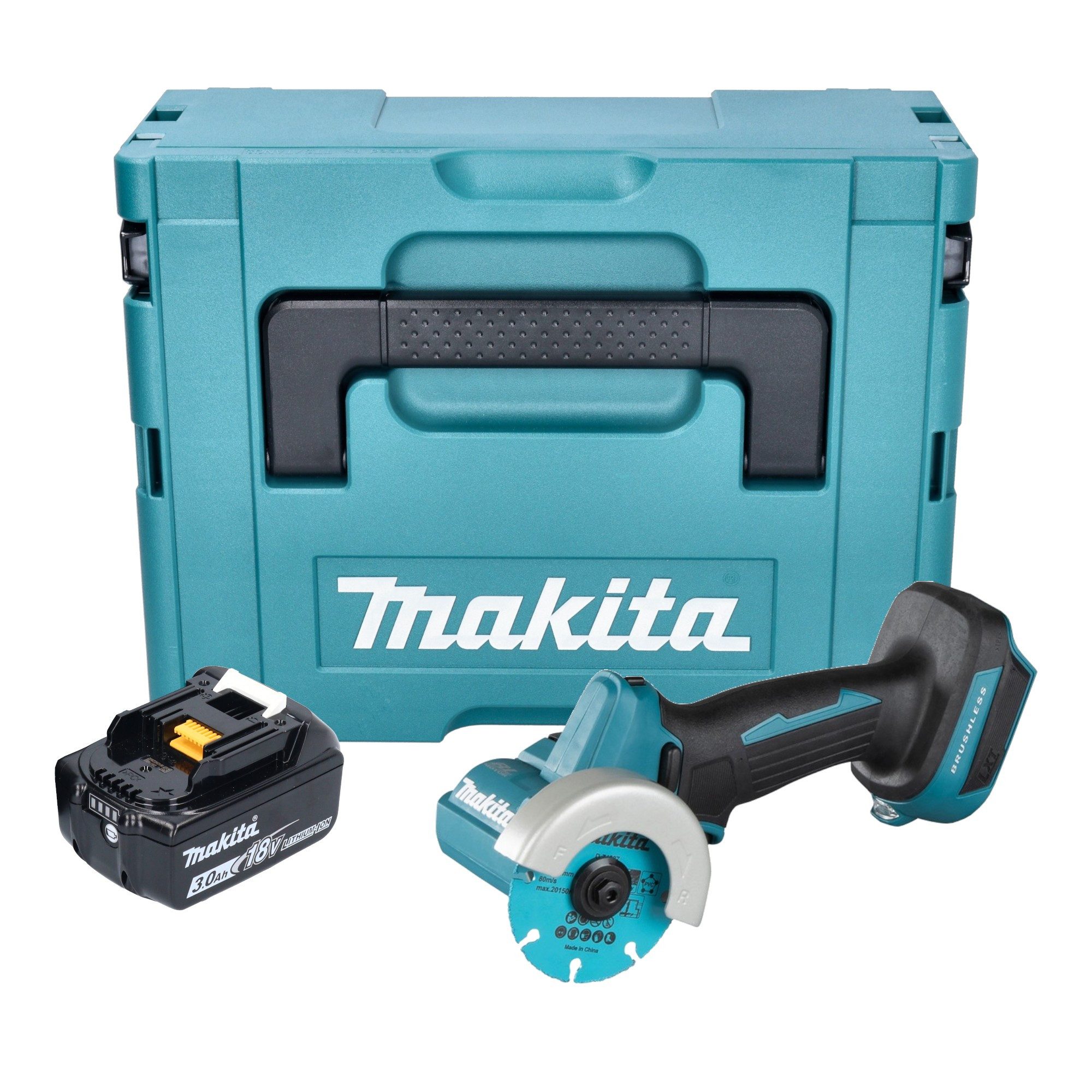 Makita Akku-Winkelschleifer DMC 300 F1J Akku Winkelschleifer 18 V 76 mm Brushless + 1x Akku 3,0