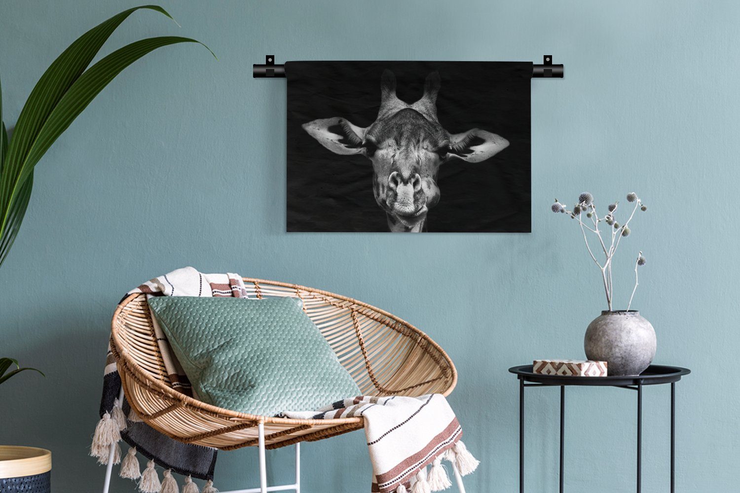 Wanddeko Kleid, MuchoWow Giraffe Tiere Schlafzimmer, Weiß, Wohnzimmer, - Wandbehang, - Wanddekoobjekt für Schwarz Porträt - Kinderzimmer -