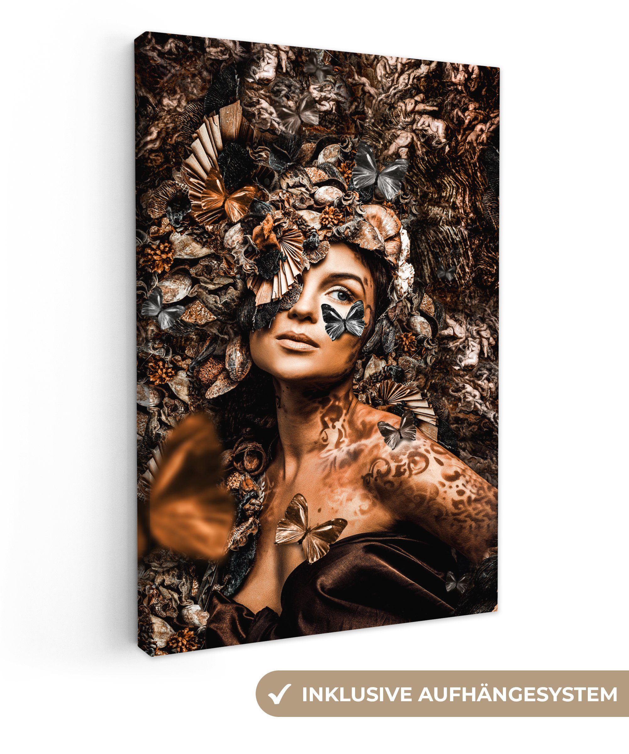 OneMillionCanvasses® Leinwandbild Luxus - Frau - Schmetterling, (1 St), Leinwandbild fertig bespannt inkl. Zackenaufhänger, Gemälde, 20x30 cm