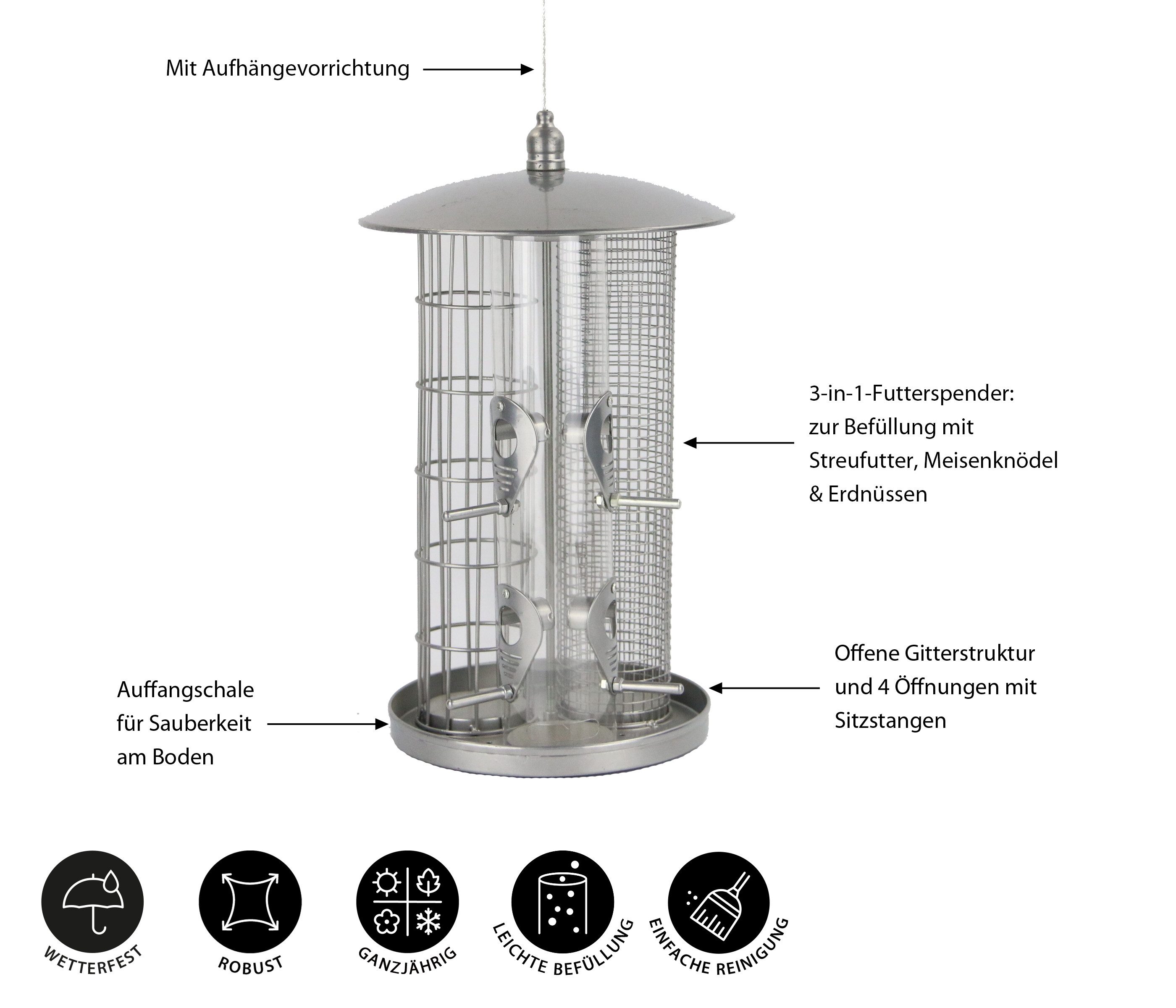 Dehner Vogelhaus Natura Wildvogel-Futterspender Triple, Ø günstig online kaufen