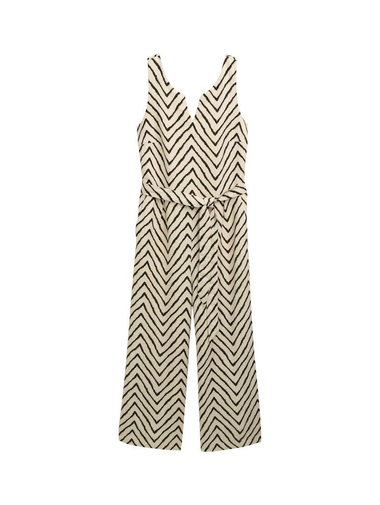 TOM TAILOR Chinos overall linen with slit detail natural zig zag design