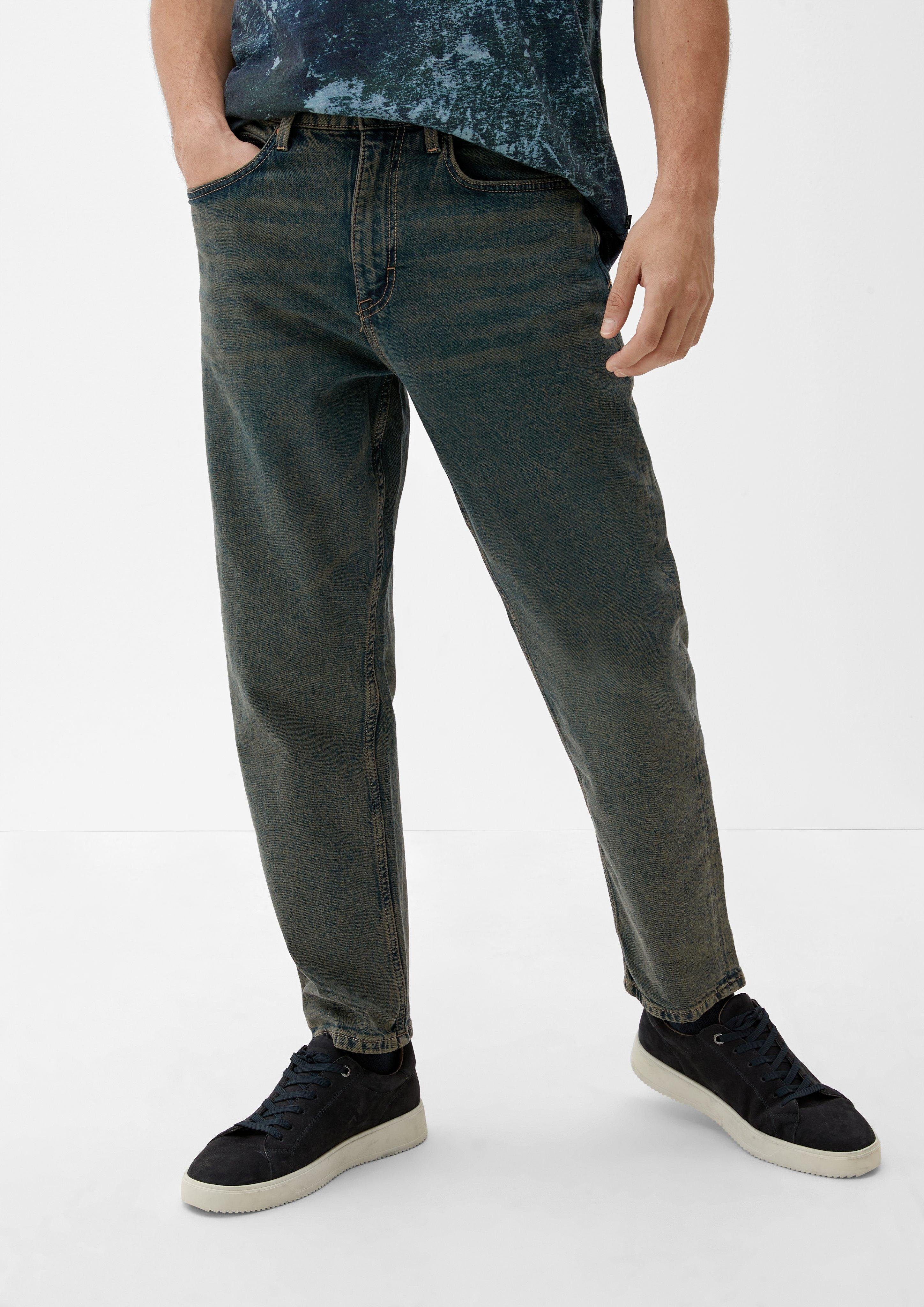 QS Stoffhose Jeans Mid / / Rise Tapered Relaxed Leg Waschung / Fit