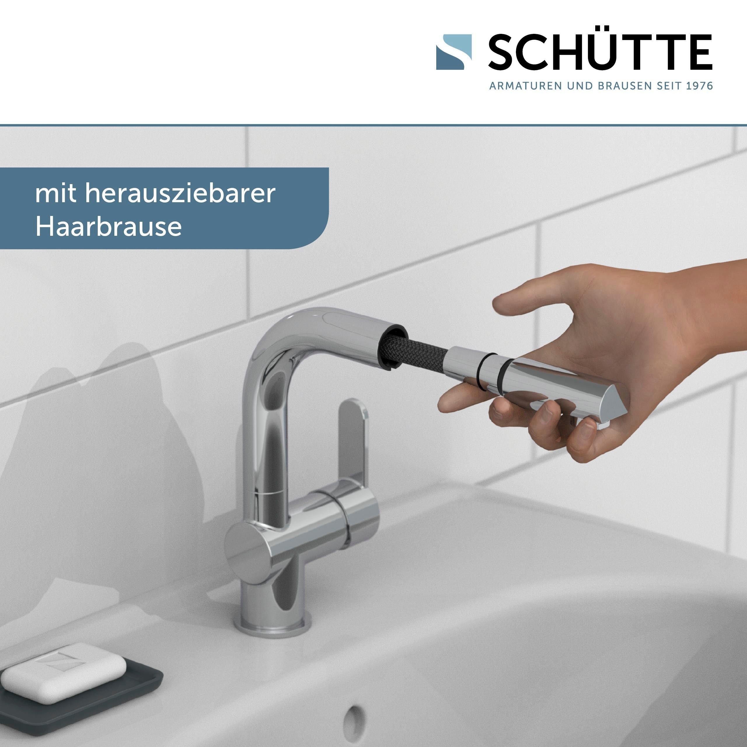 Schütte Waschtischarmatur LONDON mit herausziehbarere Brause und Ablaufgarnitur, Pop Up Abflussstopfen – Bild 5 von 5