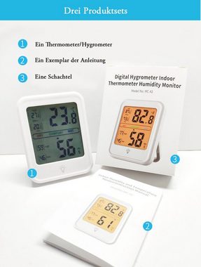 Dedom Raumthermometer Digitales Thermometer,Hygrometer Innen,Schwarz/Weiß, Display mit Hintergrundbeleuchtung