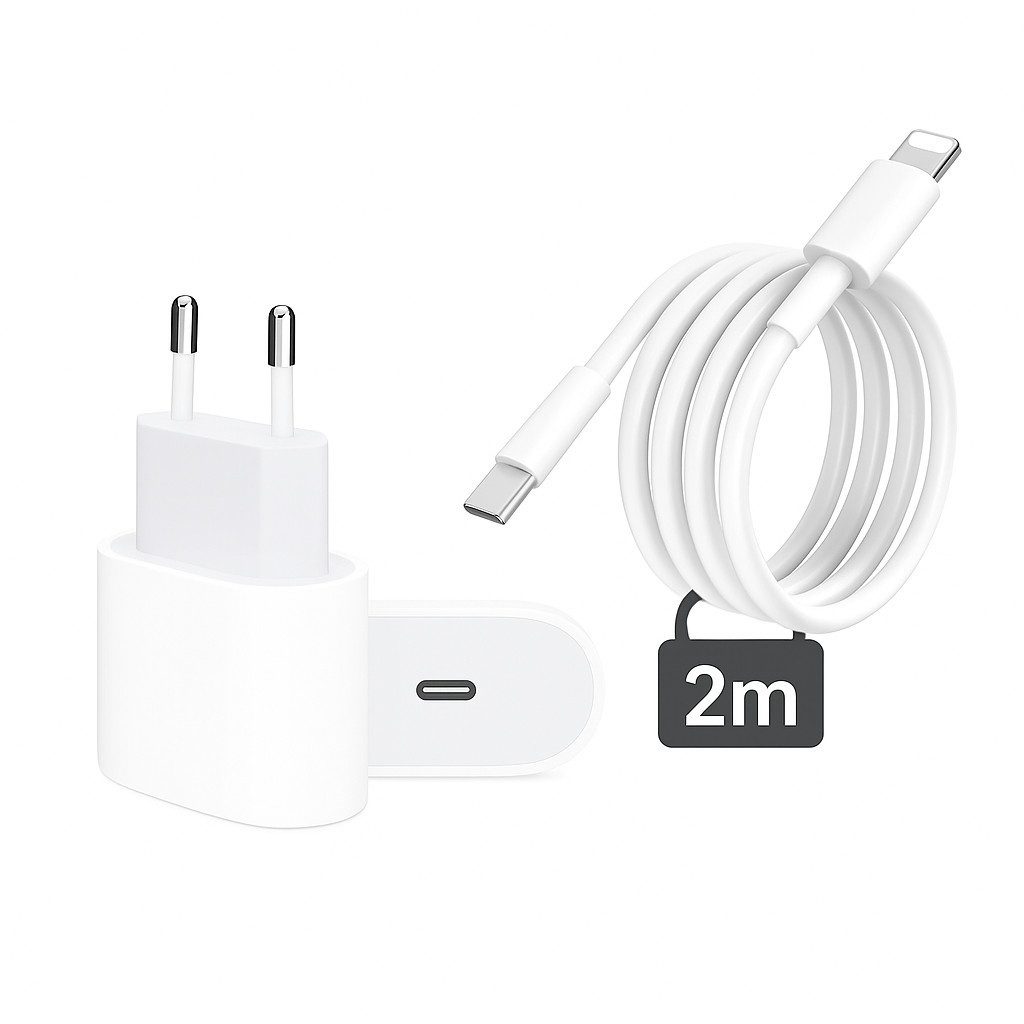 Alpha Electronics Schnellladekabel USB C passt für iPhone 11, 12, 13, 14, Pro, X, Xs, Xr USB-Ladegerät (2,22 mA, Spar-Set, 2-tlg., 1 x Adapter 20 Watt + 1x Ladekabel USB-C auf Lightning 200cm, Fast Charging)