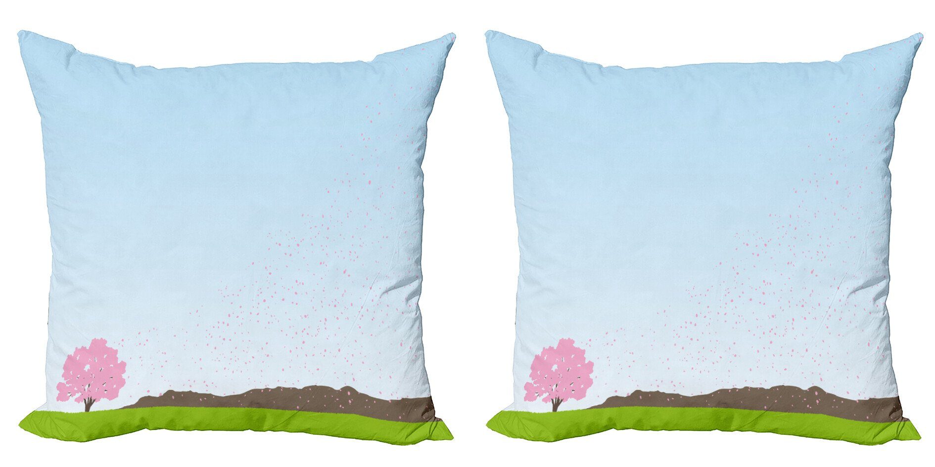 Stück), Schwimmdock Cherry Blossom Digitaldruck, Accent Abakuhaus (2 Doppelseitiger Modern Kissenbezüge Landschaft