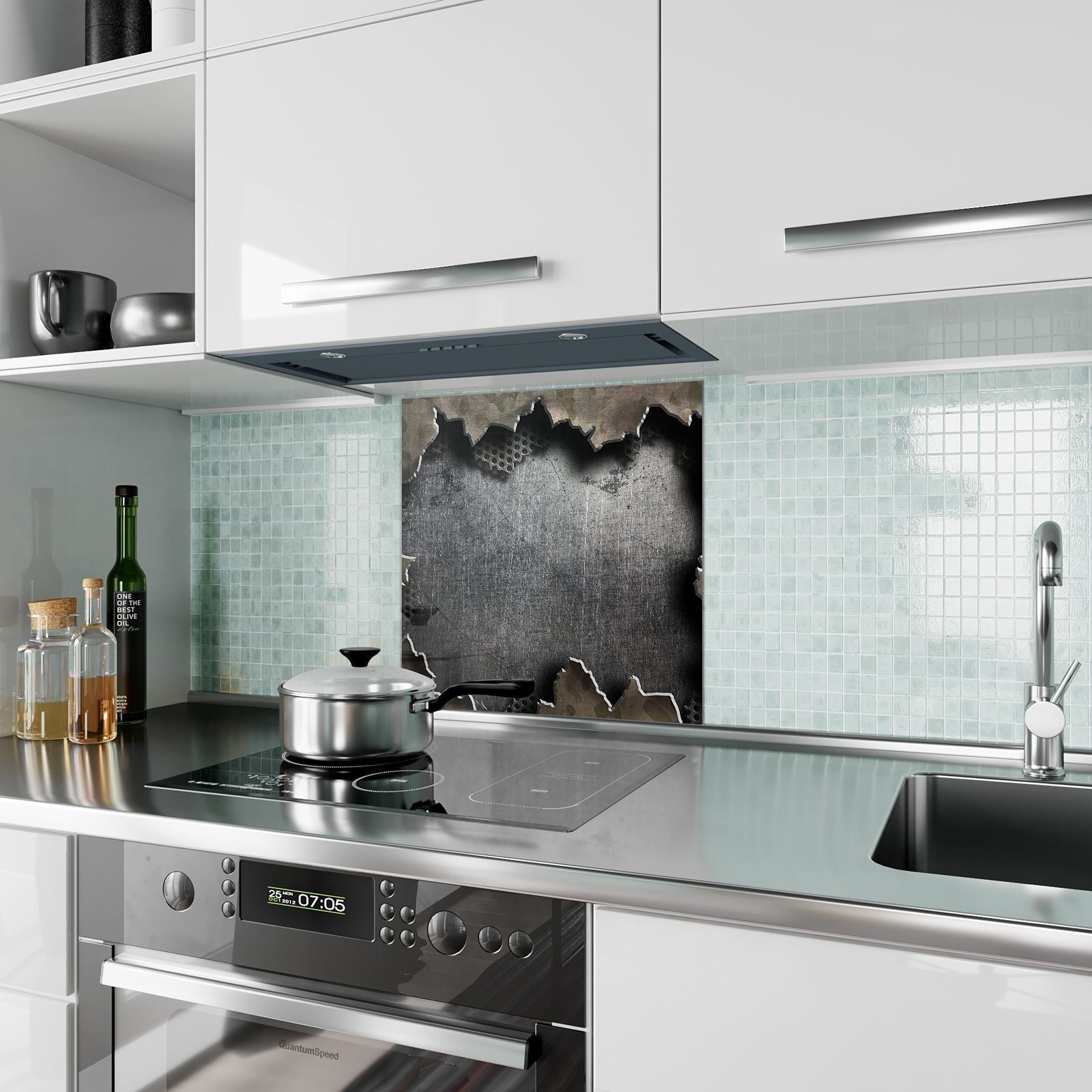 Primedeco Küchenrückwand Küchenrückwand Spritzschutz Glas Metall Rissiges Motiv mit