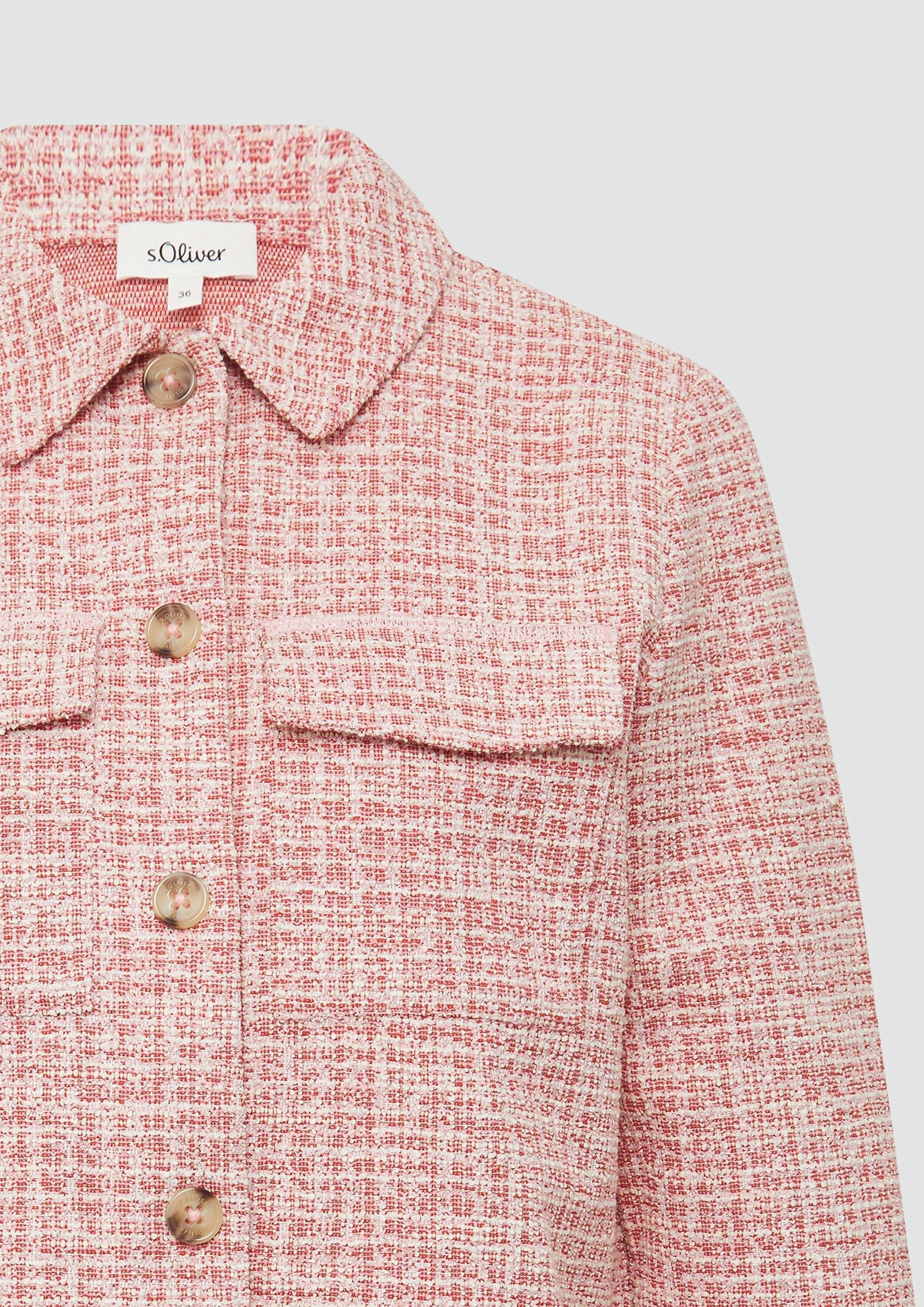 s.Oliver Funktionsjacke Sweatshirt Jacke Verkürzte Bouclé-Jacke aus Sweat mit aufgesetzten Taschen