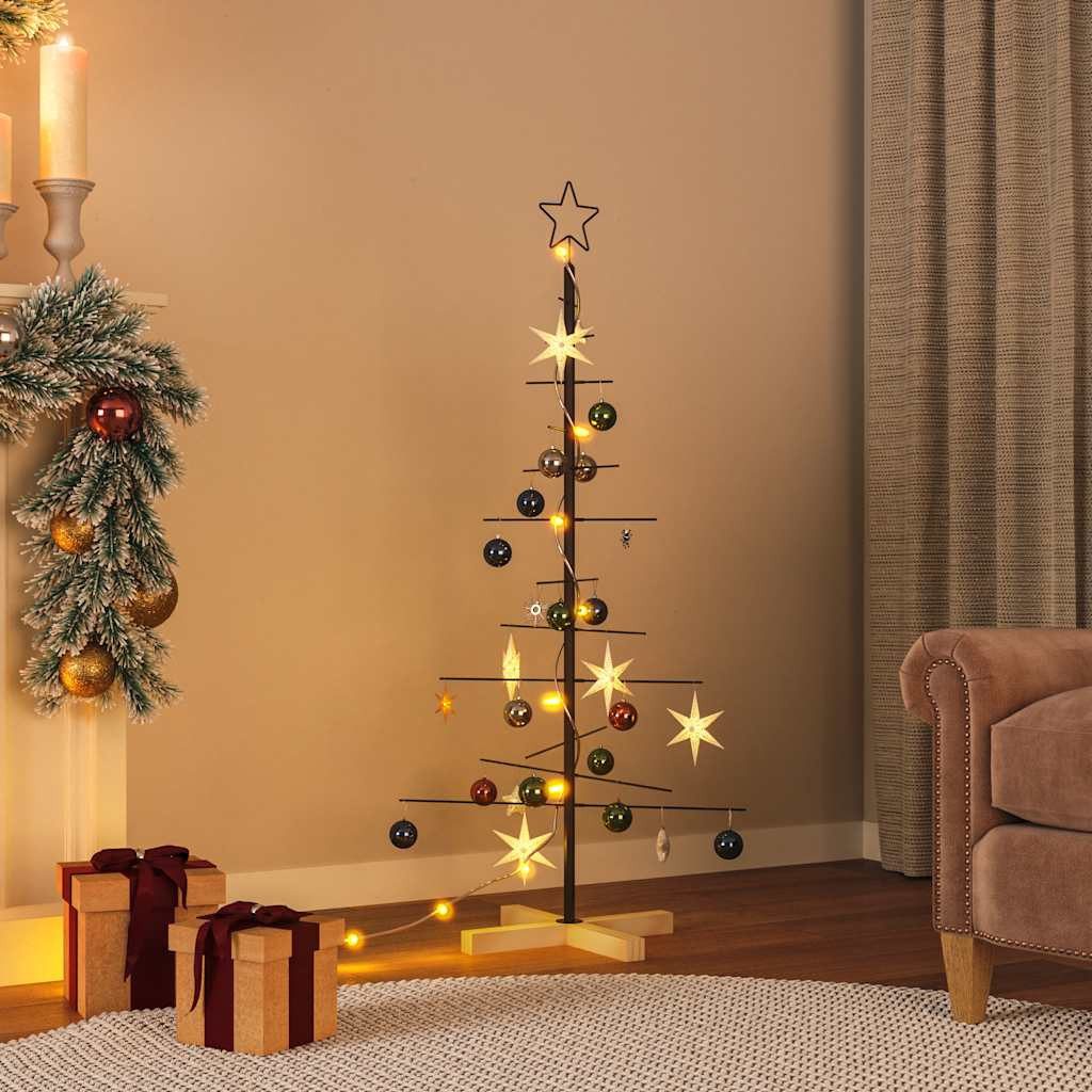 furnicato Künstlicher Weihnachtsbaum 120 x 60 x 60 cm Schwarz Stahl Kiefernholz Metallbaum, zerlegbarer Weihnachtsbaum-Rahmen mit stabilem Holzständer