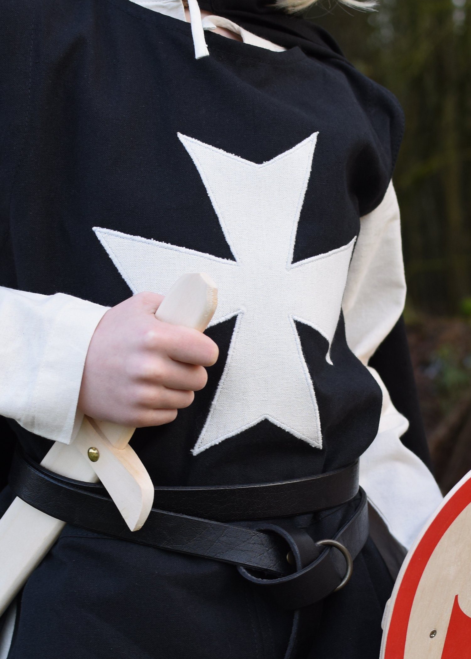 Battle Merchant Ritter-Kostüm Kinder-Wappenrock Alexander, Johanniter, schwarz/natur