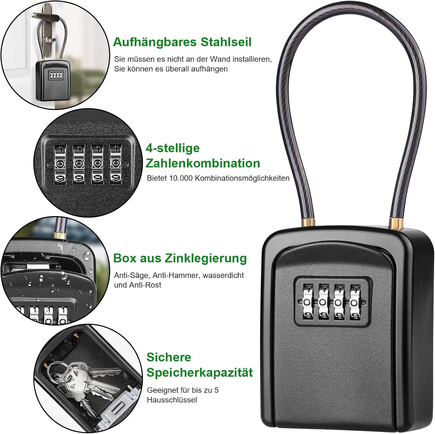 FELIXLEO Möbeltresor Schlüsseltresor, Wasserdicht, Abnehmbares Kabel, Außen & Zuhause. (1-St) – Bild 3 von 5