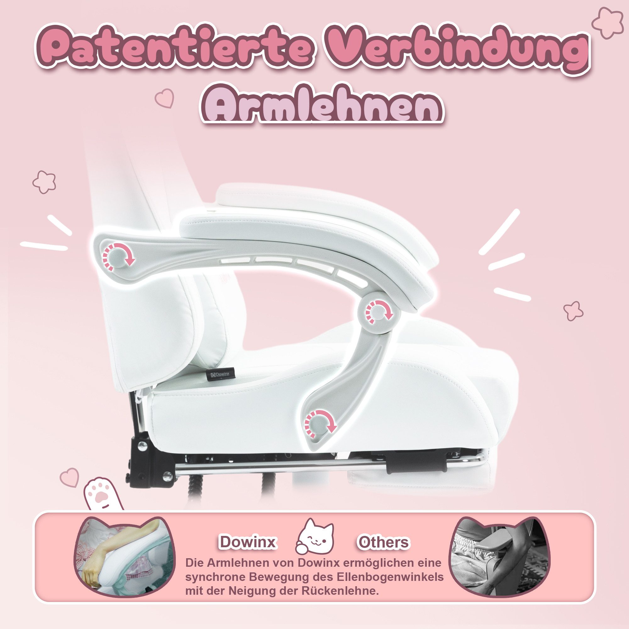 Dowinx Gaming-Stuhl Süße Katze Edition mit Katzenohren und Plüschtier (Packung), Ergonomischer Stuhl mit Hoher Rückenlehne und Lendenwirbelstütze – Bild 4 von 5