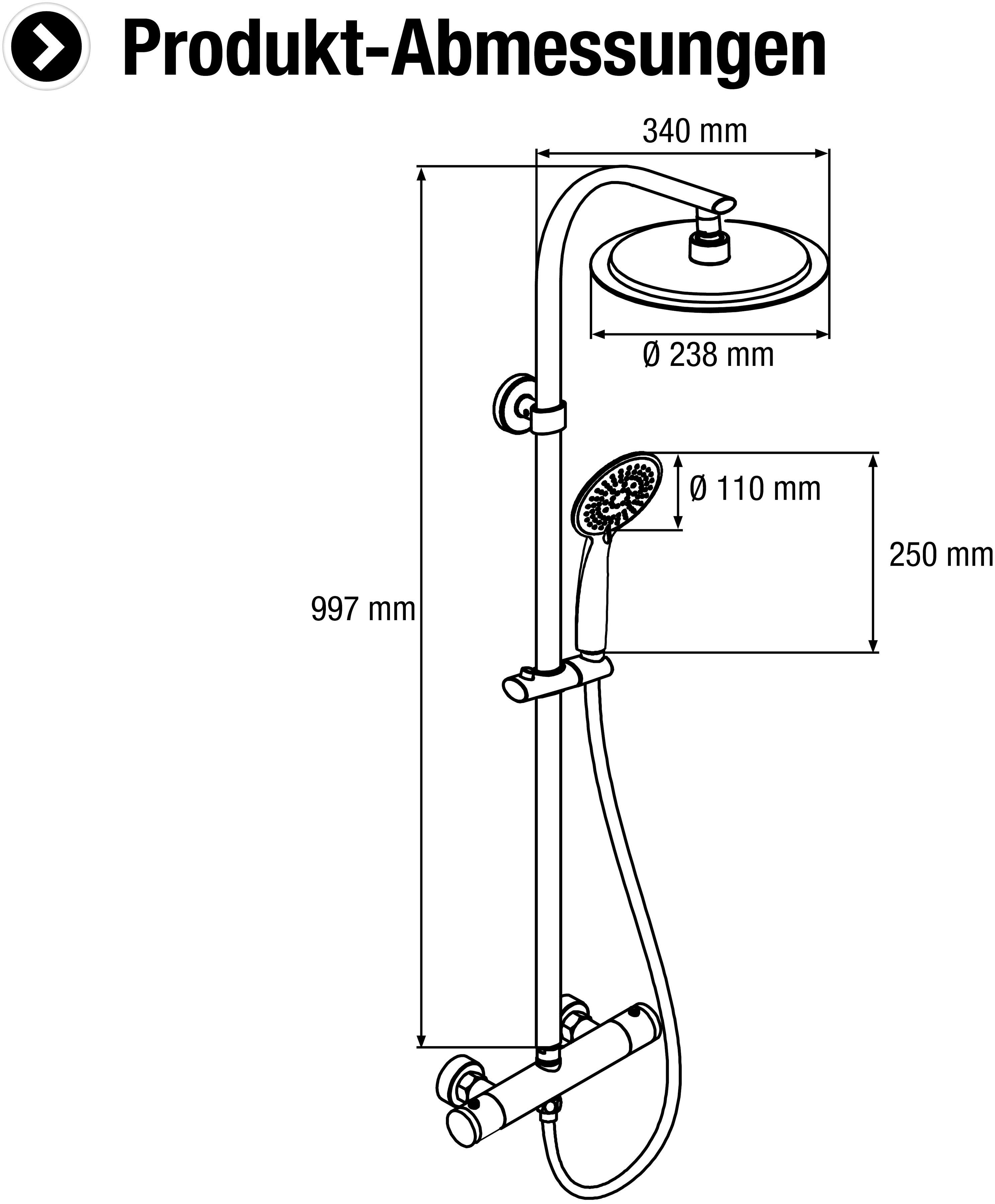 Thermostat, cm, 99,7 Höhe und CORNAT Duschsystem Antikalk-Noppen STYLE, mit Handbrause