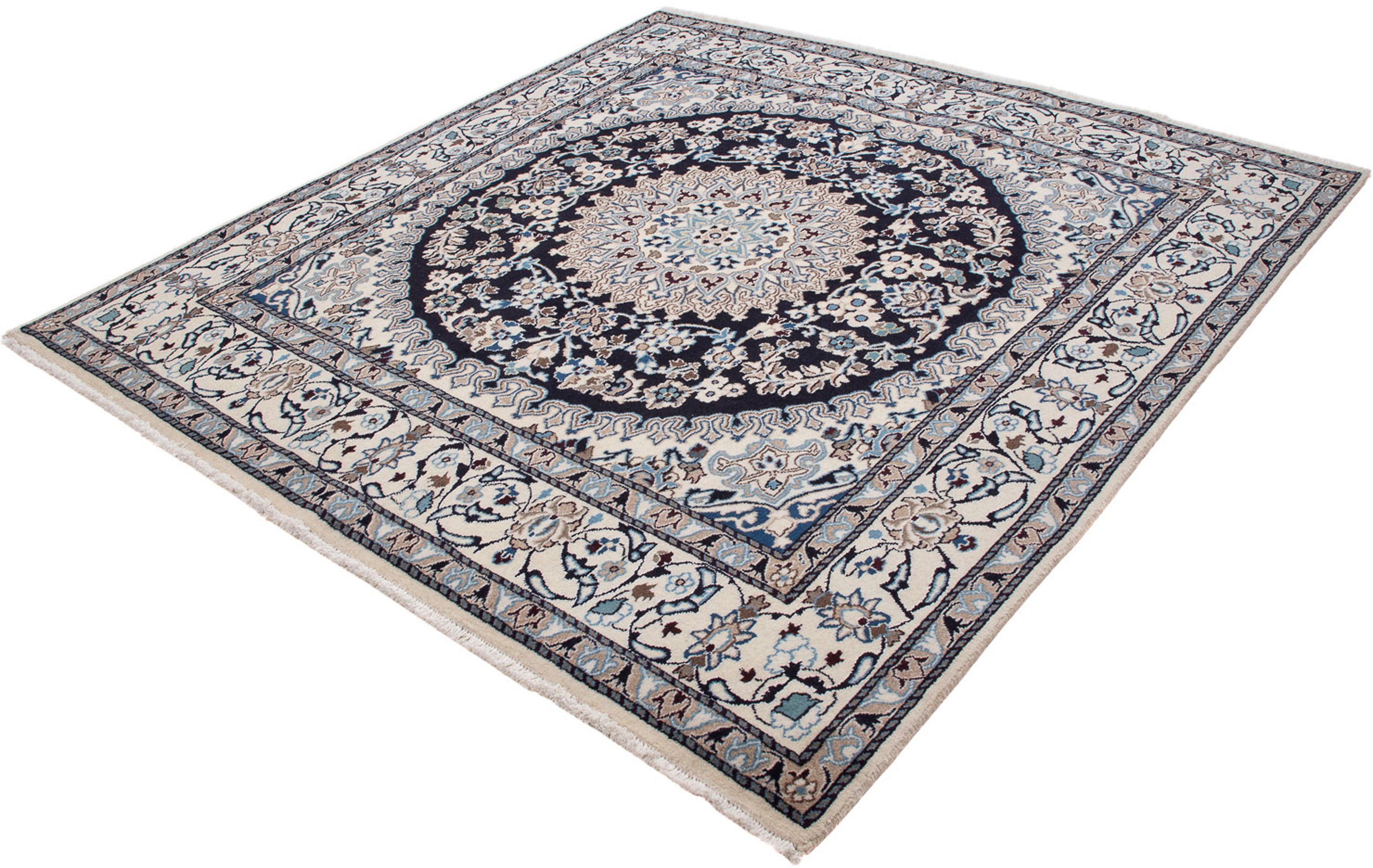 Orientteppich Perser - Nain quadratisch - 202 x 194 cm - dunkelblau, morgenland, quadratisch, Höhe: 10 mm, Wohnzimmer, Handgeknüpft, Einzelstück mit Zertifikat