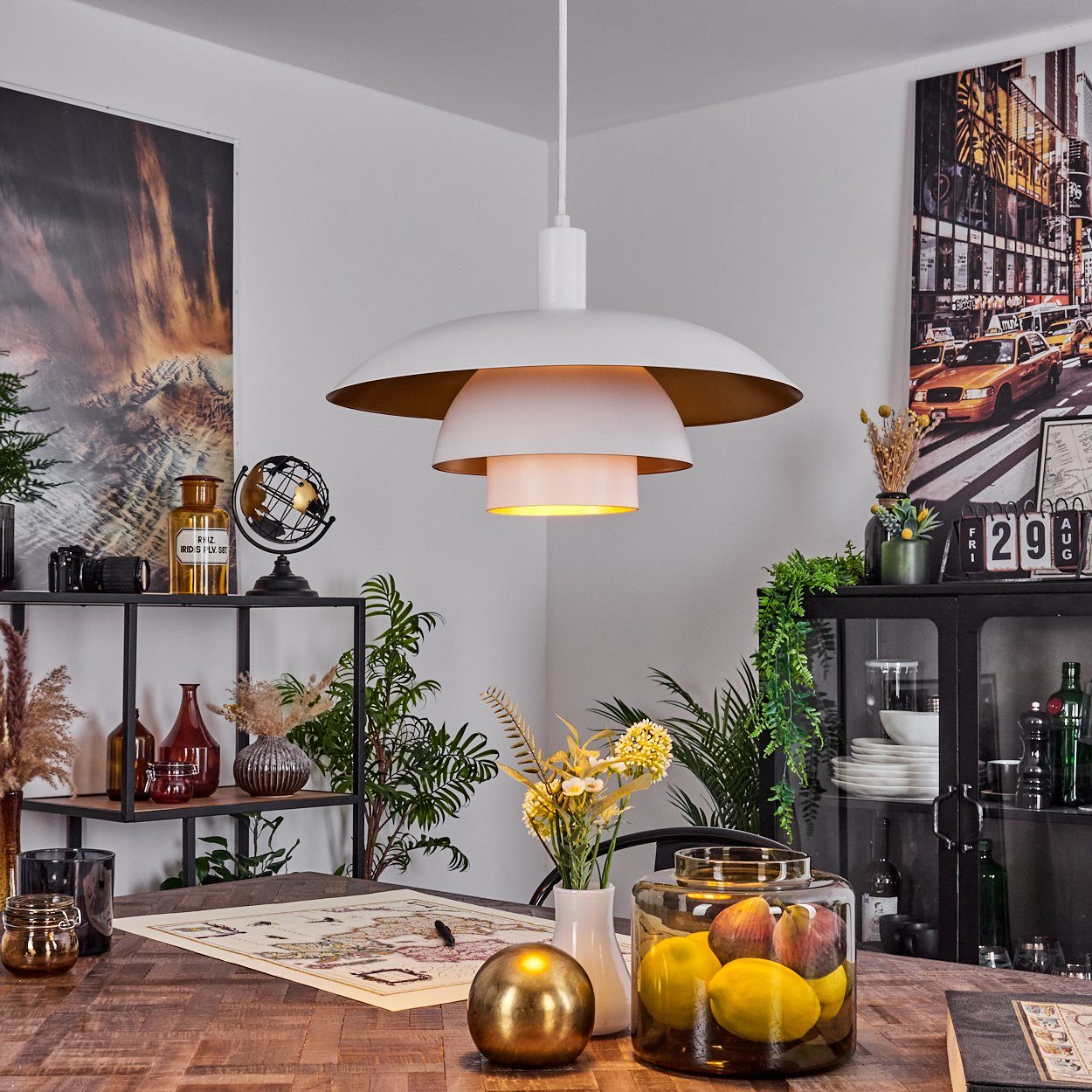 hofstein Hängeleuchte Hängelampe aus Metall in Weiß/Goldfarben, ohne Leucht günstig online kaufen