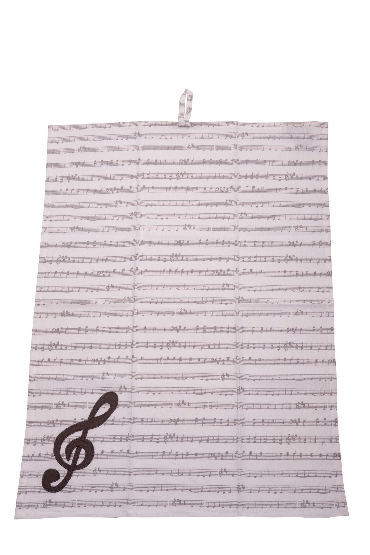 Country Living Geschirrtuch, (1-tlg), weiß aus Baumwolle mit grauen Notenlinien und einem Violinschlüssel