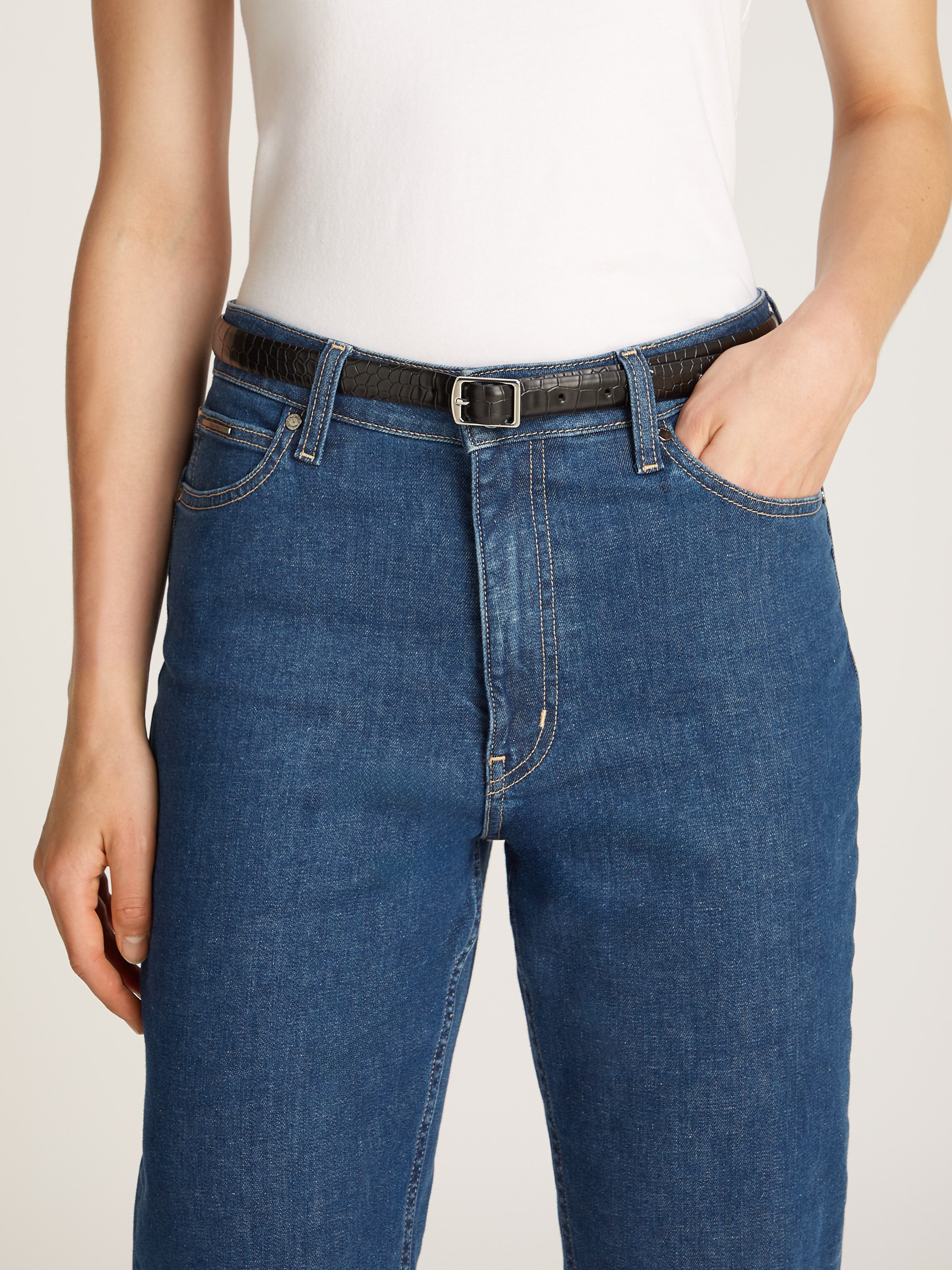 Calvin Klein Ledergürtel SLIM SQR BUCKLE BELT 2.0_CROCO mit Logoschriftzug günstig online kaufen