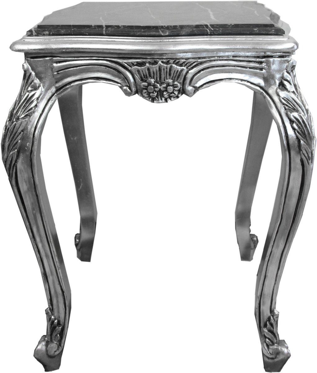 Casa Padrino Beistelltisch Barock Beistelltisch Silber mit schwarzer Marmorplatte 52 x 52 x H. 65 cm - Barockmöbel Beistell Tisch