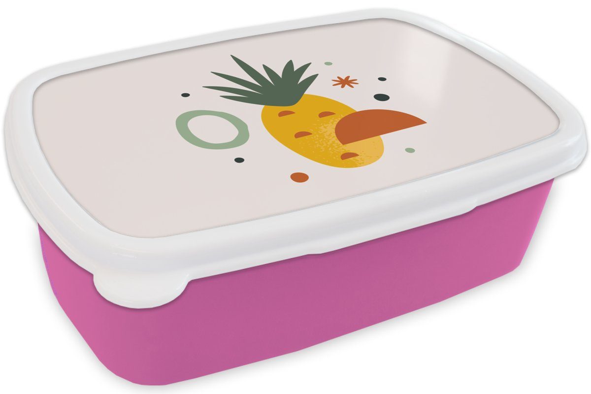 Kinder, für Erwachsene, Lunchbox Brotbox Brotdose Obst, rosa Snackbox, Kunststoff, - Mädchen, Tropisch Ananas Kunststoff - MuchoWow (2-tlg),